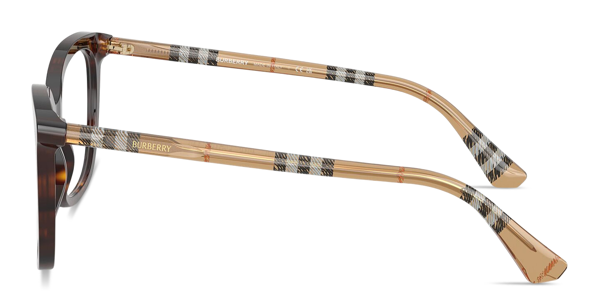 Shop BURBERRY Check Square Eyeglasses in Dark Havana online.