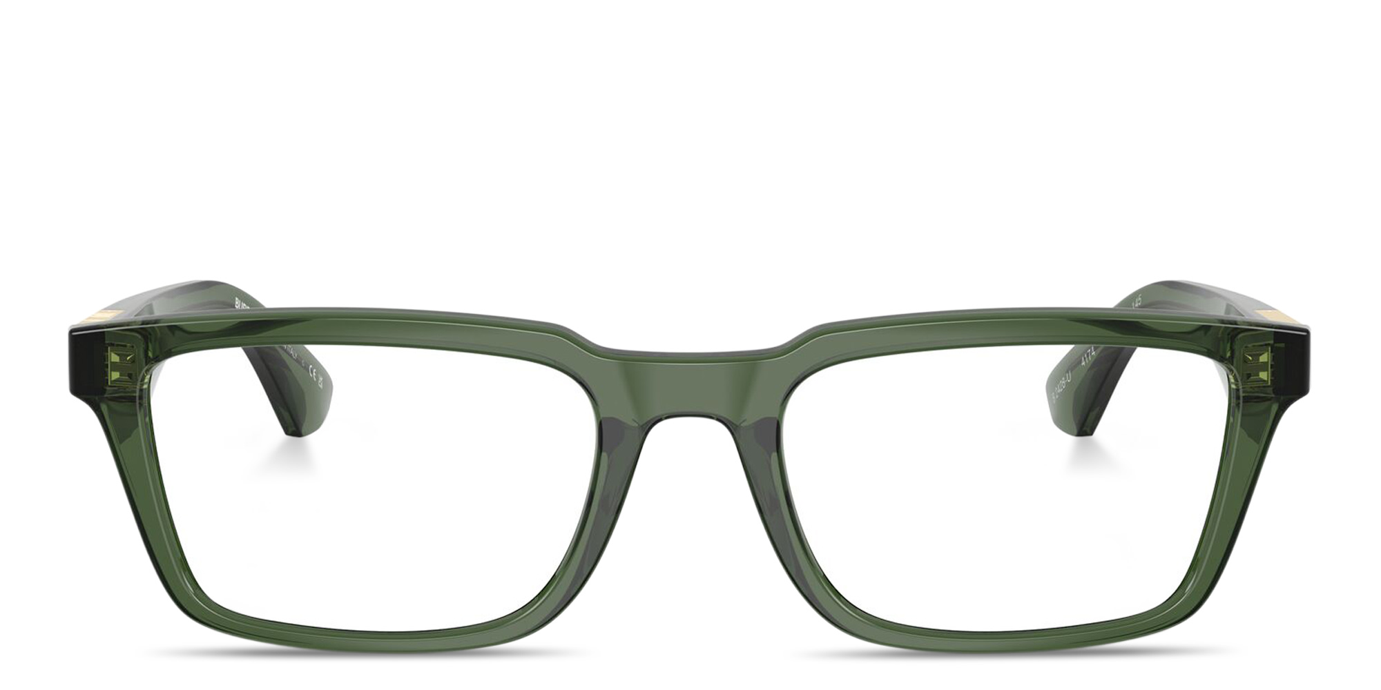 Shop BURBERRY Engraved Logo Rectangle Eyeglasses in Transparent Green online.