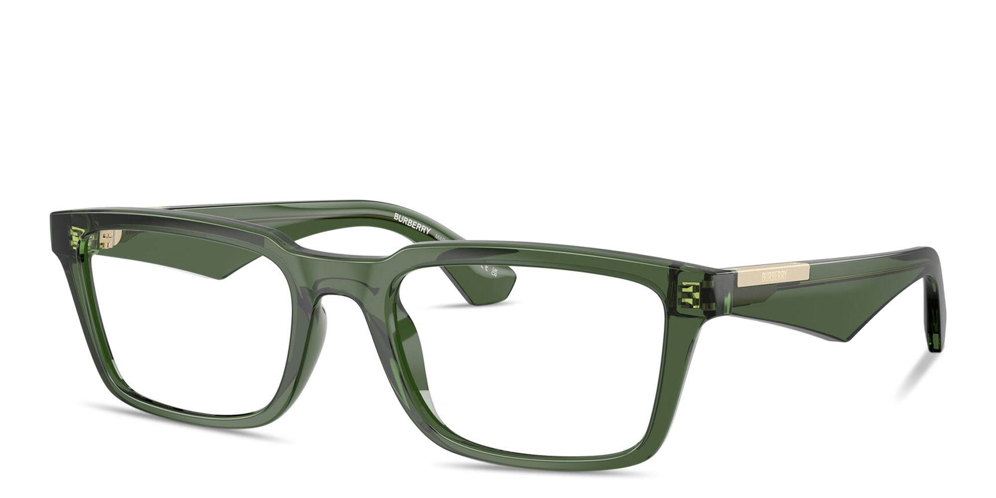 Shop BURBERRY Engraved Logo Rectangle Eyeglasses in Transparent Green online.