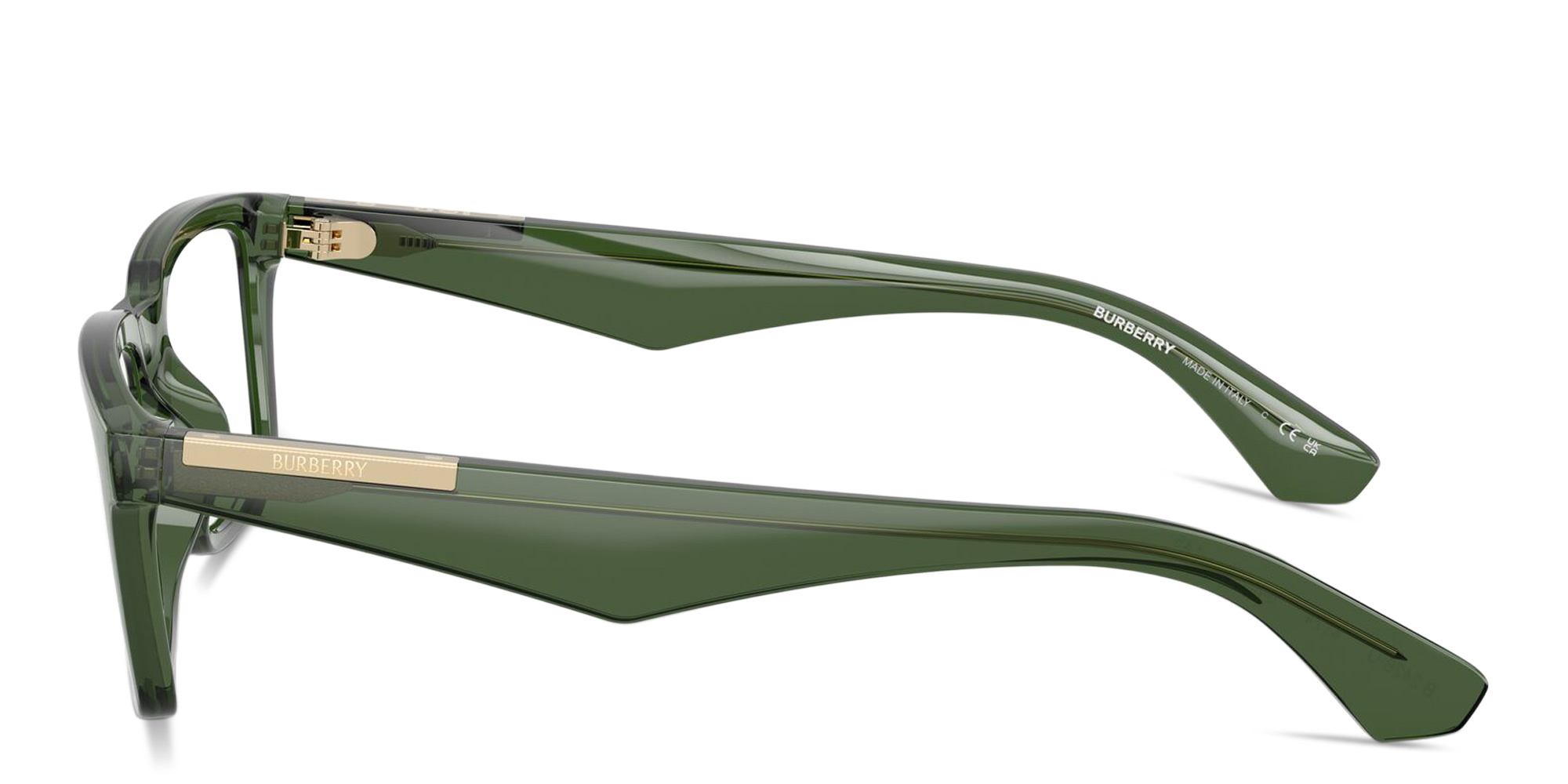 BURBERRY Engraved Logo Rectangle Eyeglasses in Transparent Green – Product Photo 3