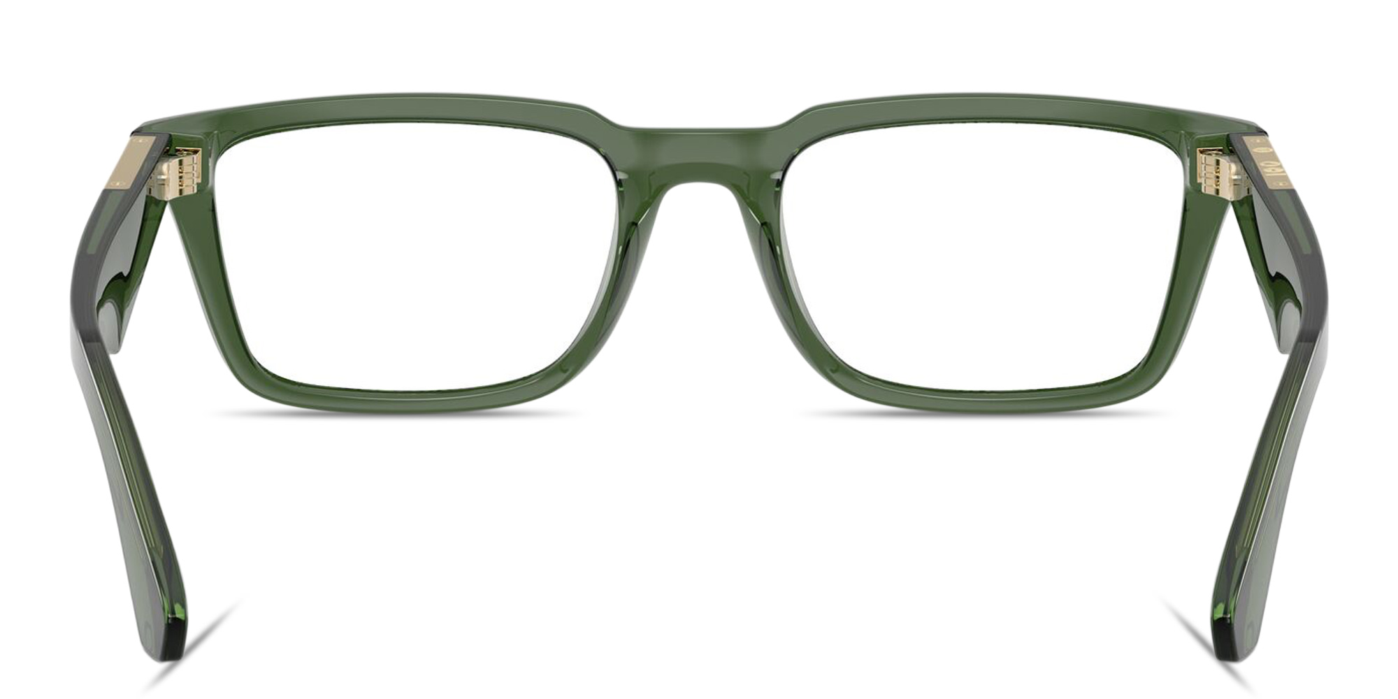 Shop BURBERRY Engraved Logo Rectangle Eyeglasses in Transparent Green online.