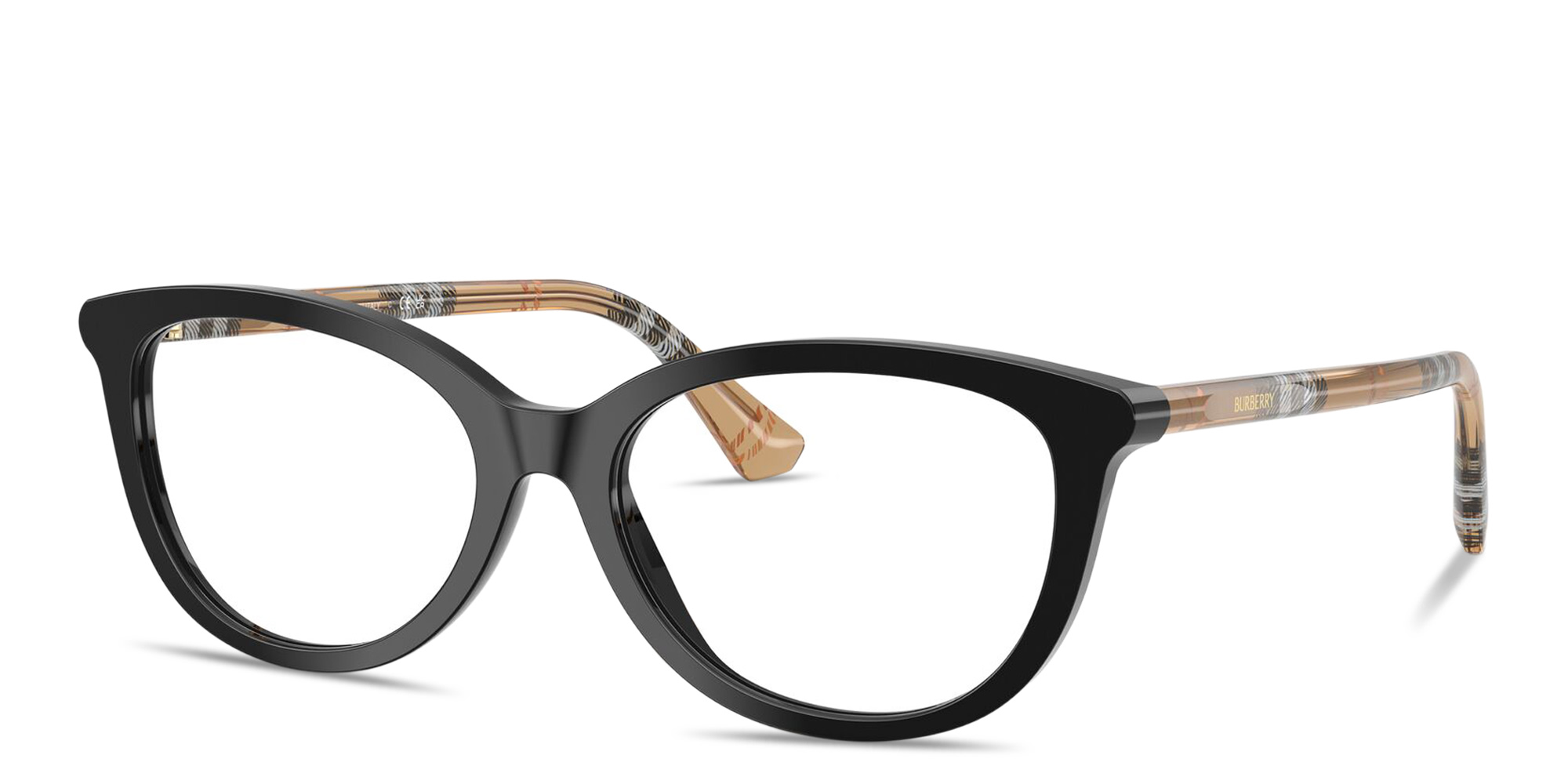 Shop BURBERRY Vintage Check Cat-Eye Eyeglasses in Black online.