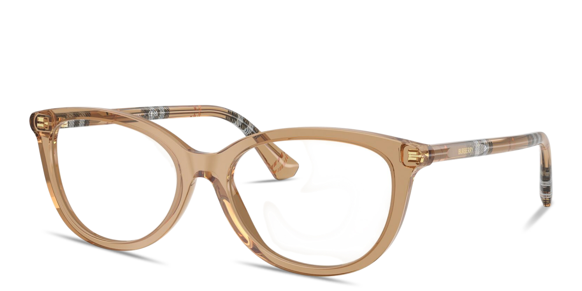 Shop BURBERRY Vintage Check Cat-Eye Eyeglasses in Transparent Beige online.