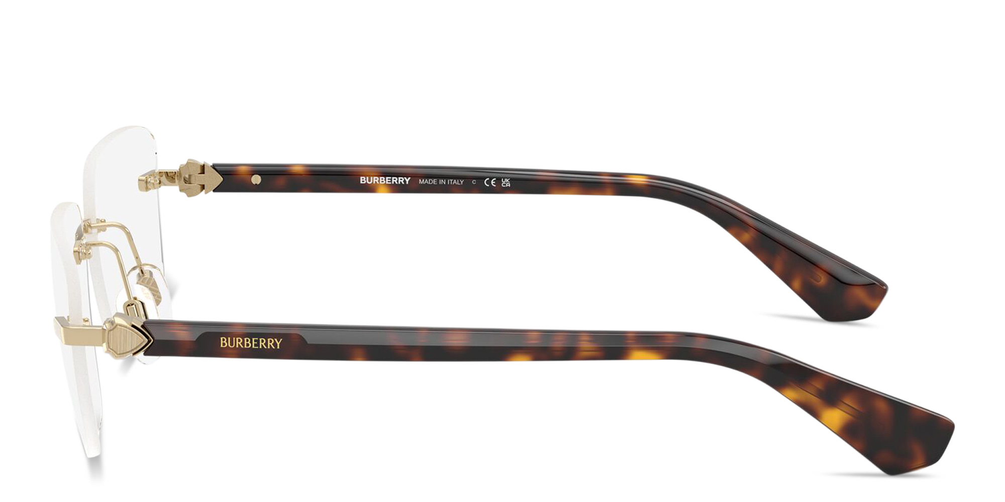 BURBERRY Logo Signature Wide Rimless Rectangle Eyeglasses in Gold – Product Photo 3