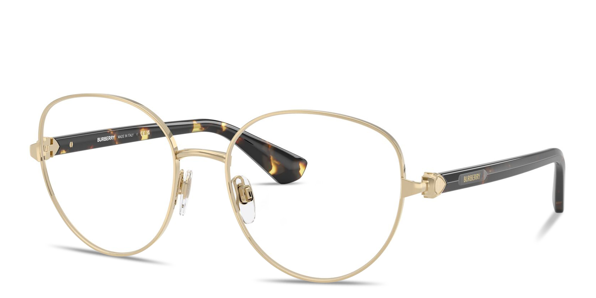 Shop BURBERRY Logo Signature Panthos Eyeglasses in Gold online.