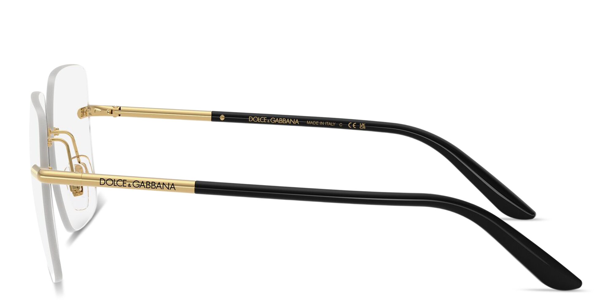 Shop Dolce & Gabbana Logo Signature Rimless Wide Square Eyeglasses in Gold online.
