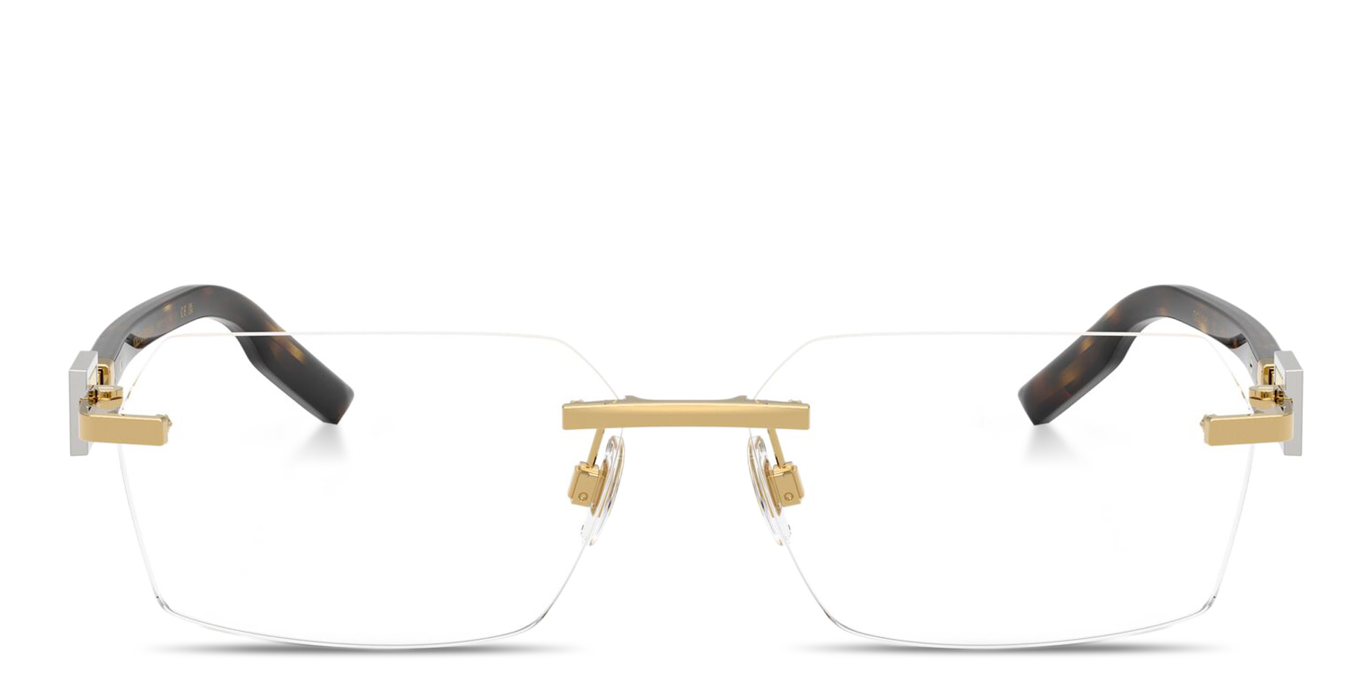 Shop Dolce & Gabbana Logo Signature Rimless Wide Rectangle Eyeglasses in Gold online.