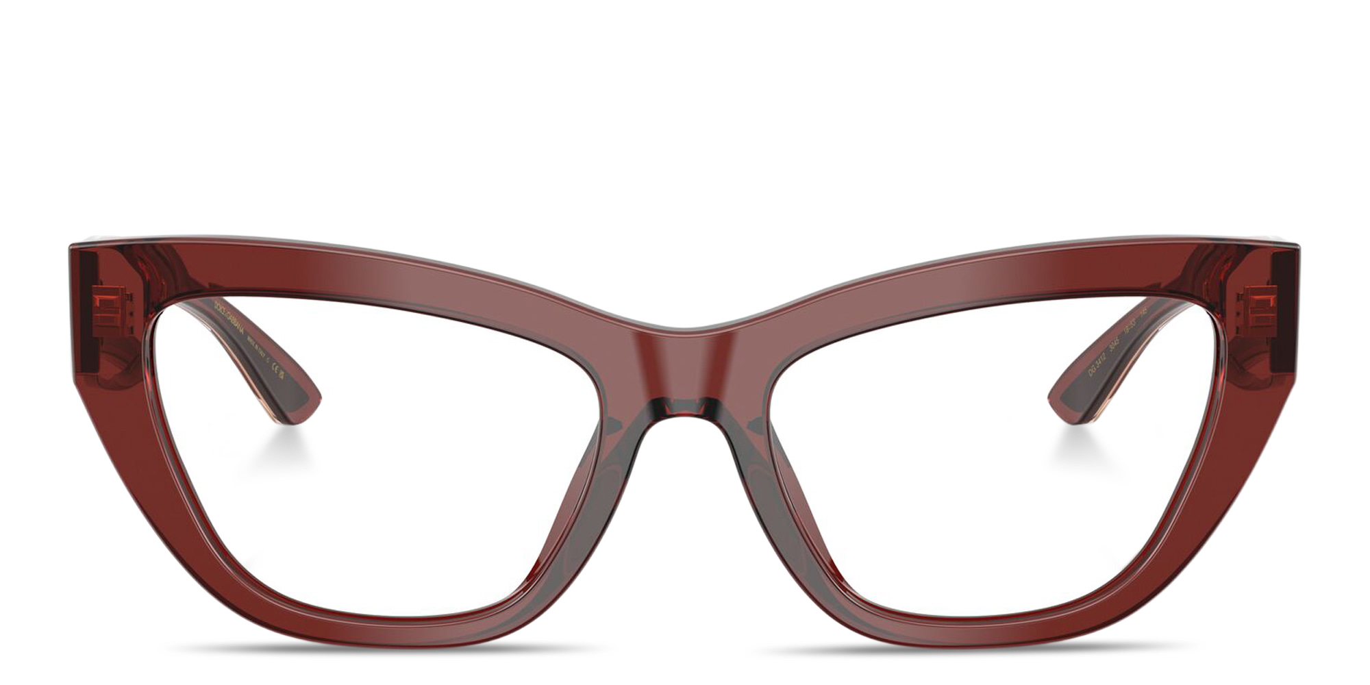 Dolce & Gabbana Logo Lettering Cat-Eye Eyeglasses in Transparent Bordeaux – Product Photo 1