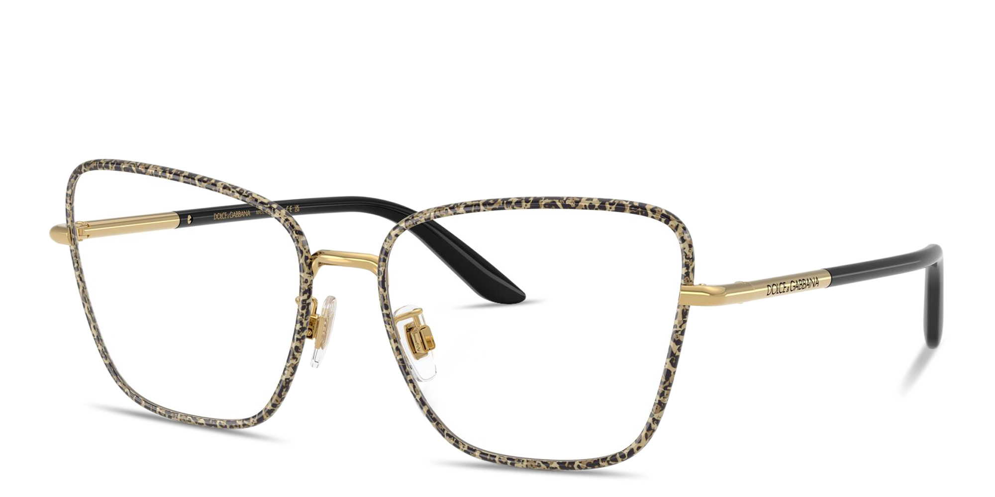 Shop Dolce & Gabbana Logo Lettering Wide Cat-Eye Eyeglasses in Gold online.
