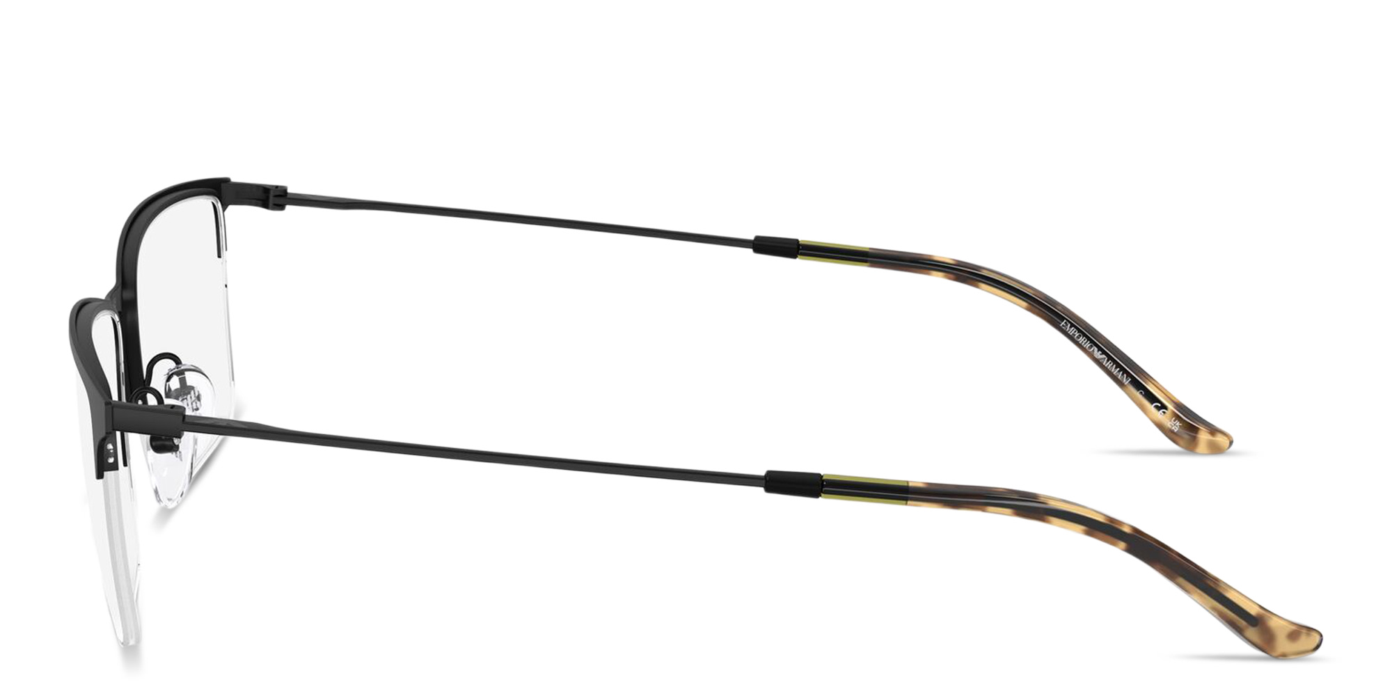 Shop Emporio Armani Half-Rim Wide Rectangle Eyeglasses in Black online.