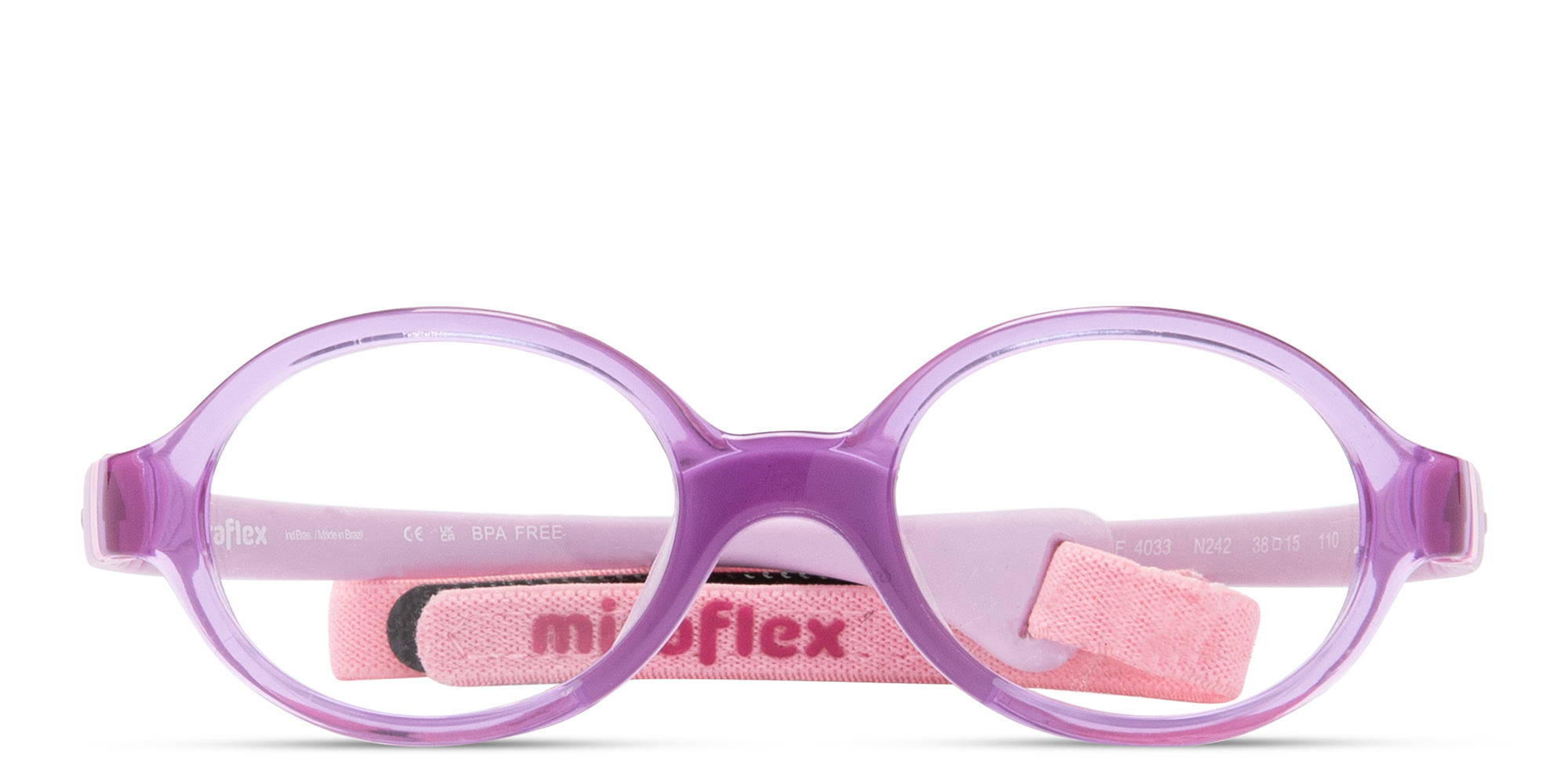 Shop Mira Flex Logo Kids Round Eyeglasses in Transparent Violet online.
