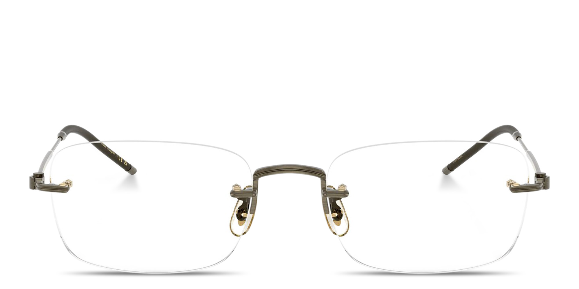 Shop OLIVER PEOPLES Unisex Rimless Rectangle Eyeglasses in Polished Gold online.