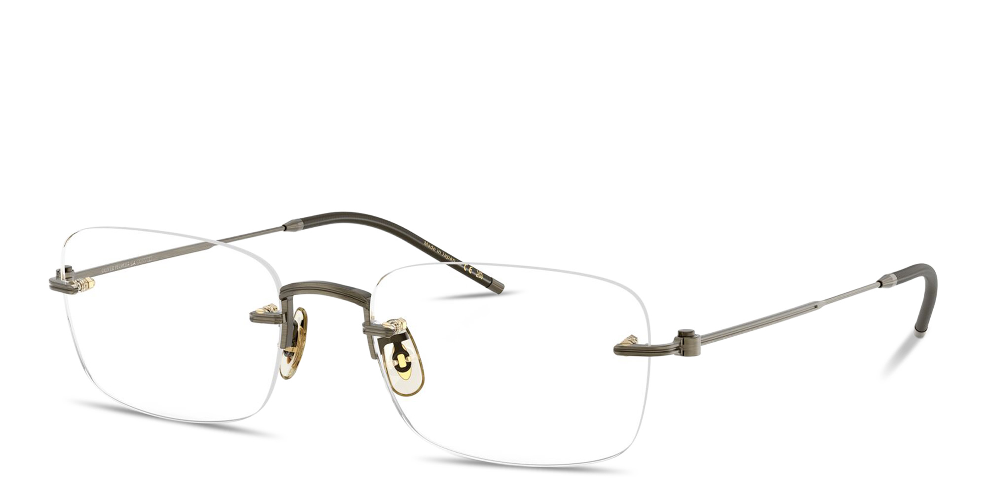 Shop OLIVER PEOPLES Unisex Rimless Rectangle Eyeglasses in Polished Gold online.