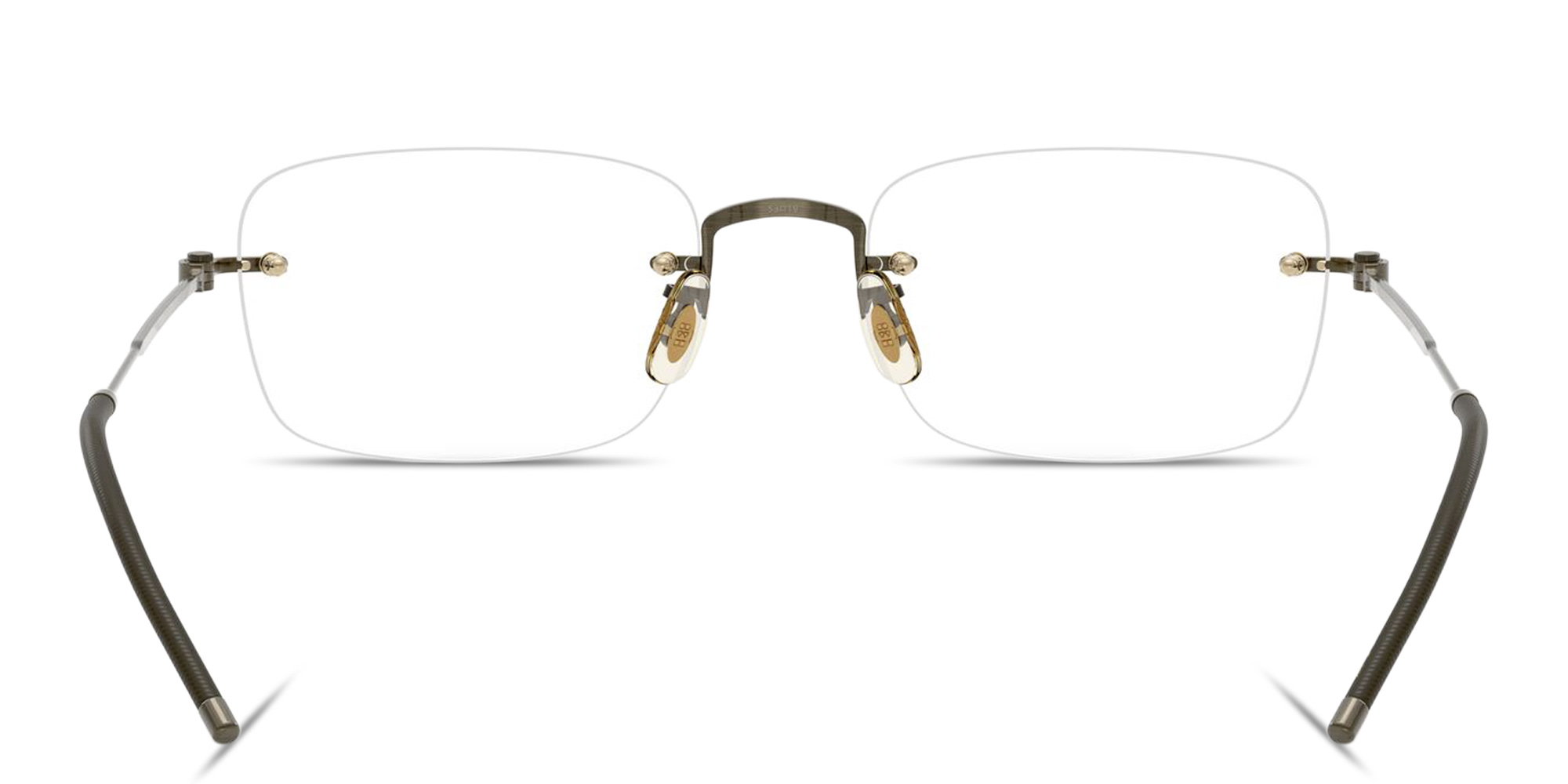 Shop OLIVER PEOPLES Unisex Rimless Rectangle Eyeglasses in Polished Gold online.
