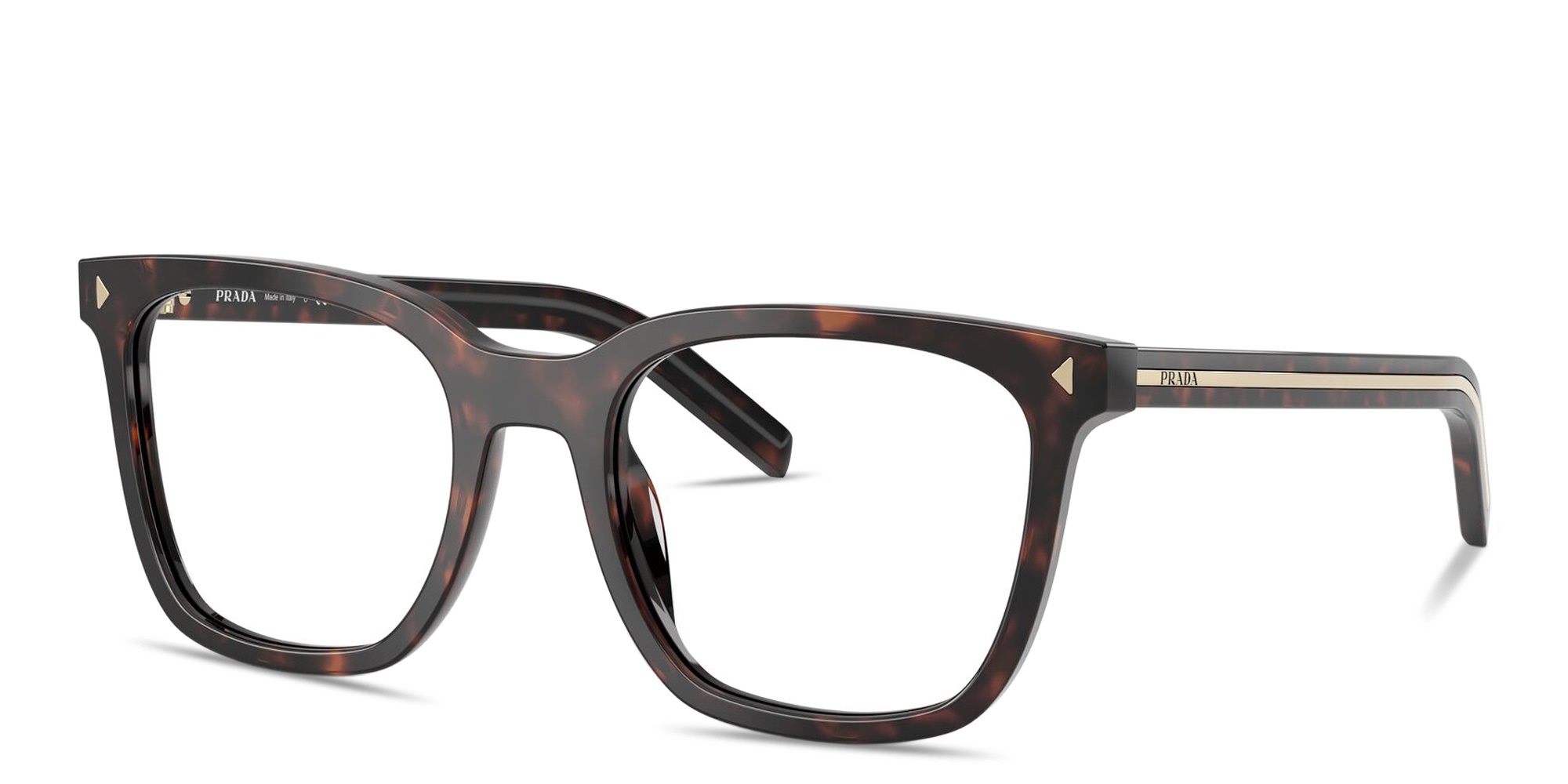 Shop PRADA Logo Lettering Square Eyeglasses in Tortoise online.