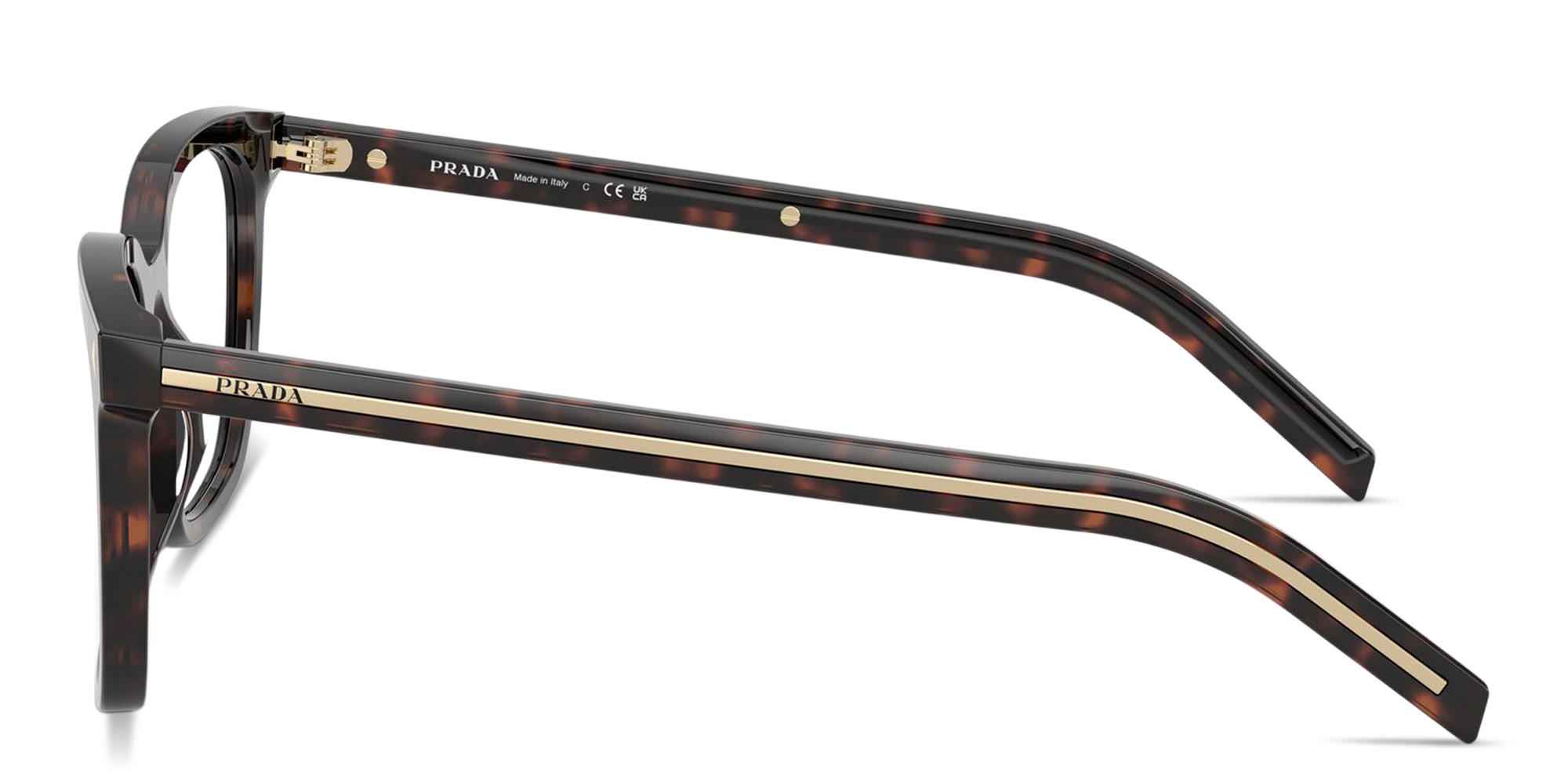 Shop PRADA Logo Lettering Square Eyeglasses in Tortoise online.