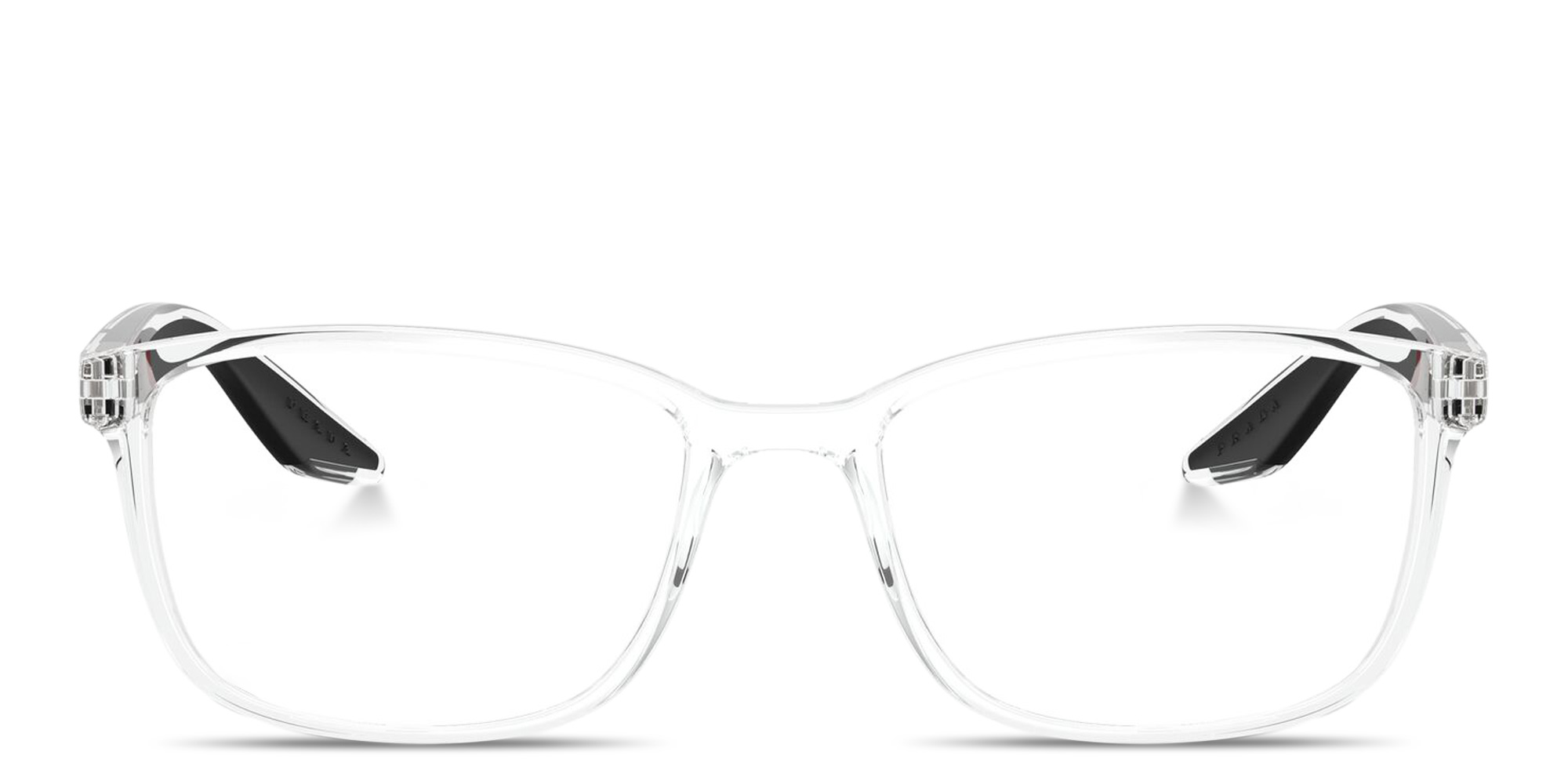 Shop Prada Linea Rossa Logo Signature Wide Pillow Eyeglasses in Clear online.