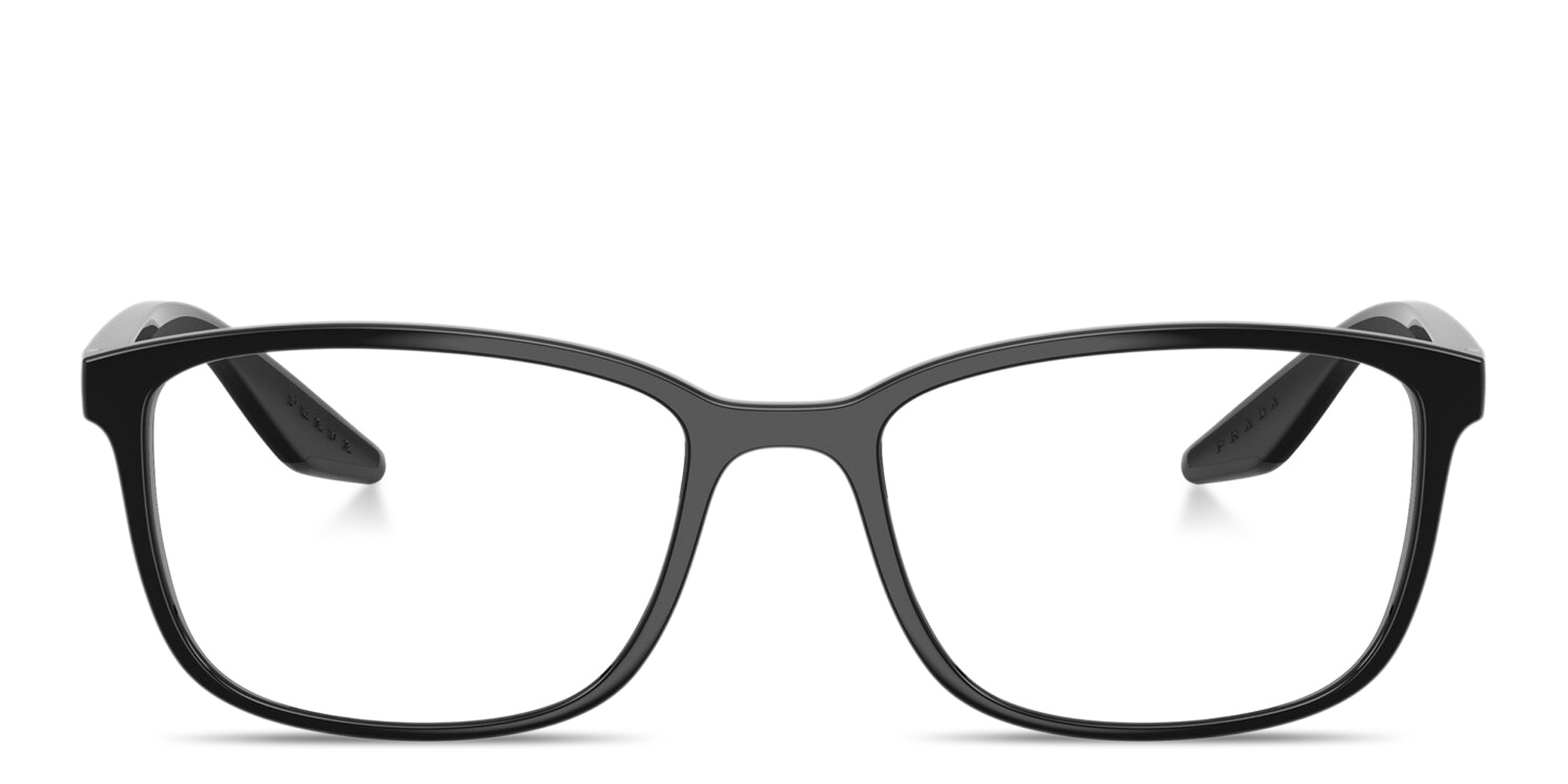 Shop Prada Linea Rossa Logo Signature Wide Pillow Eyeglasses in Shiny Black online.