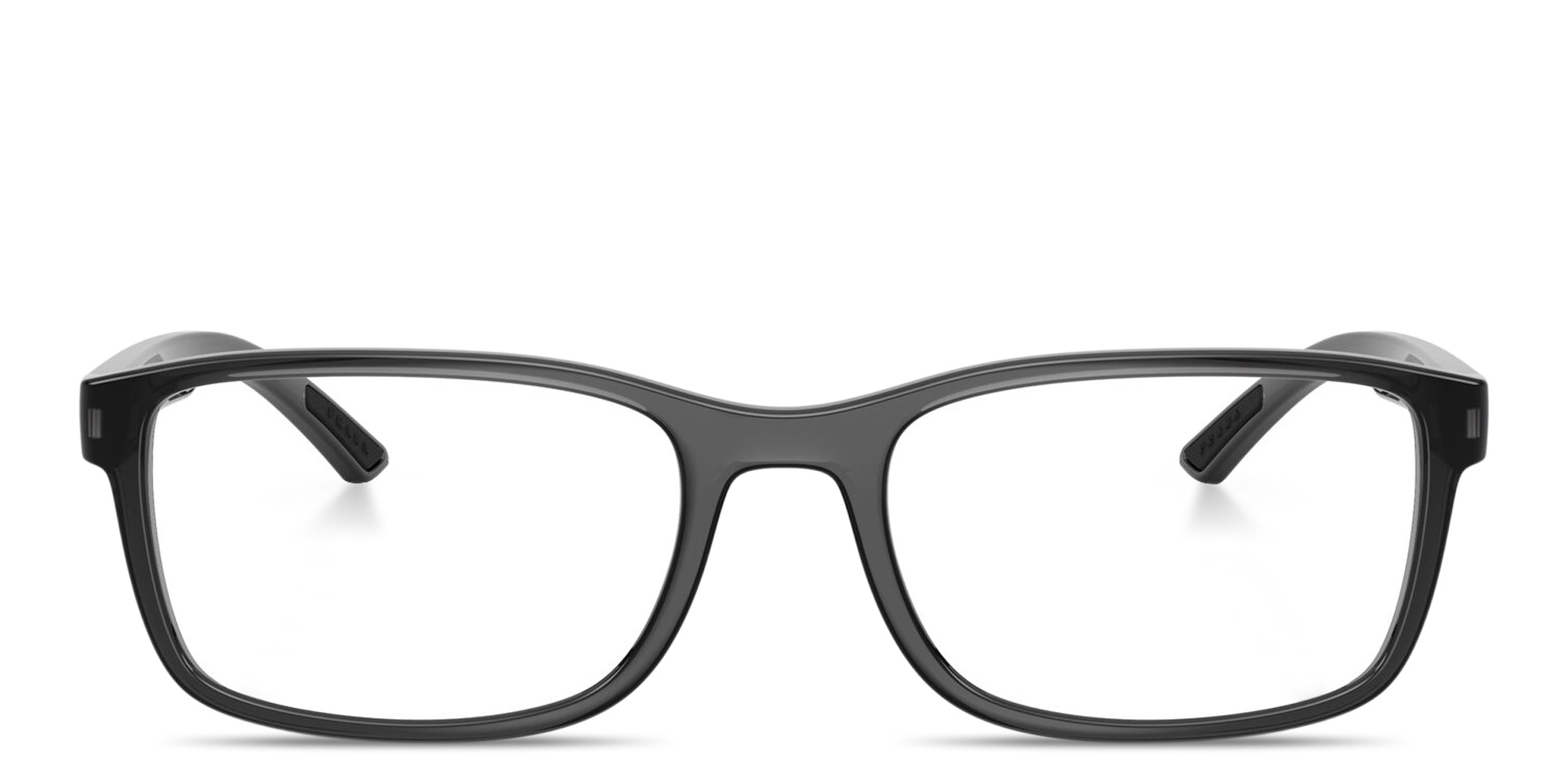 Shop Prada Linea Rossa Logo Signature Wide Pillow Eyeglasses in Transparent Grey online.
