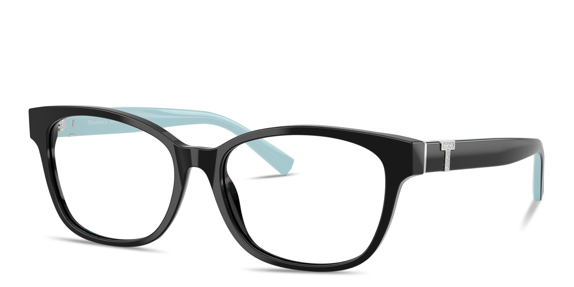 Shop TIFFANY T Motif Wide Square Eyeglasses in Black online.