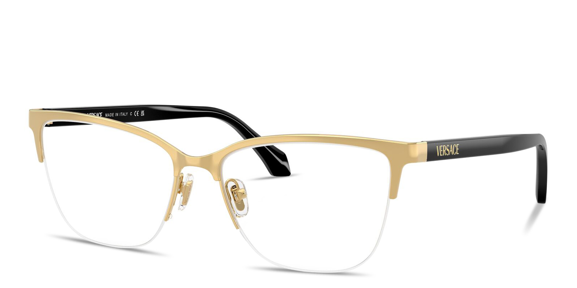 VERSACE Logo Signature Half-Rim Cat-Eye Eyeglasses in Gold – Product Photo 2