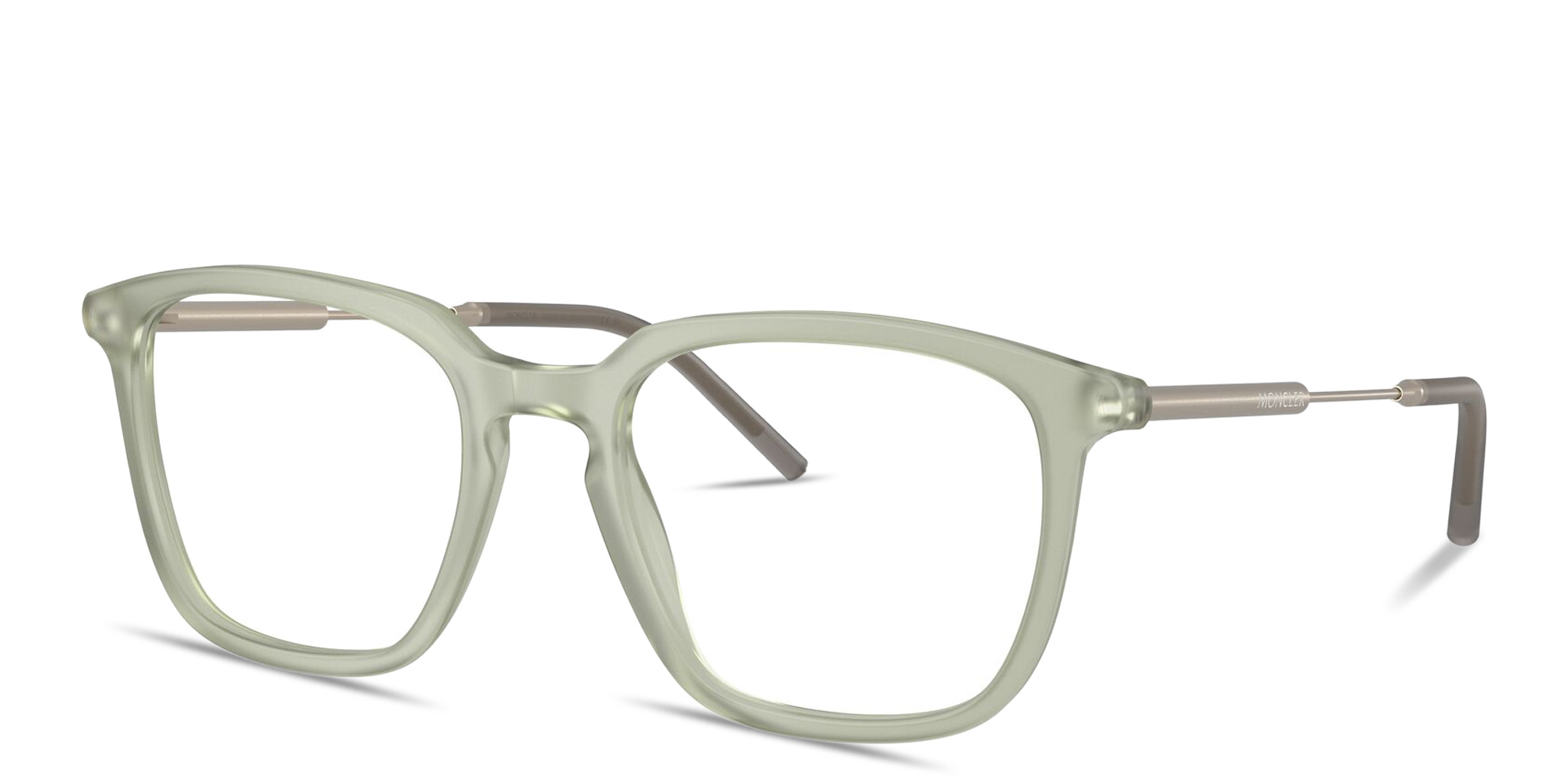 Shop Moncler Logo Signature Unisex Panthos Eyeglasses in Transparent Green online.