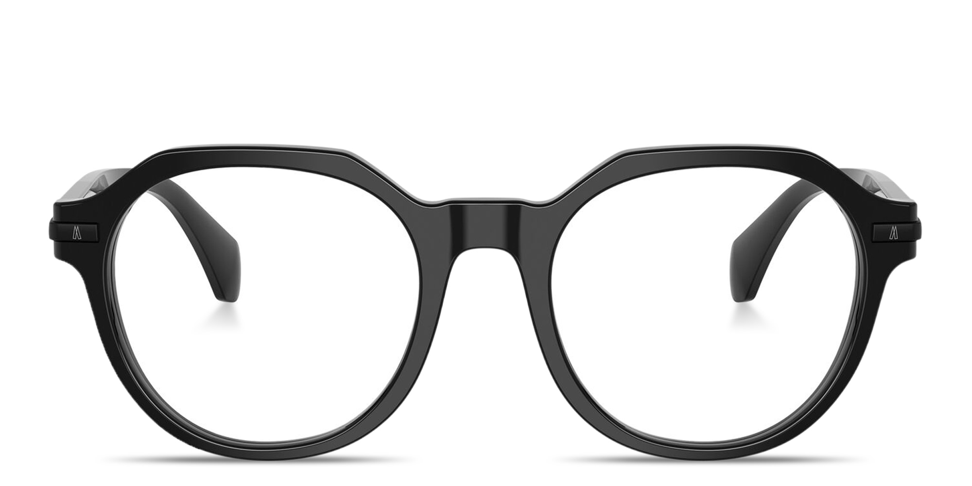 Shop Moncler Logo Signature Unisex Panthos Eyeglasses in Shiny Black online.