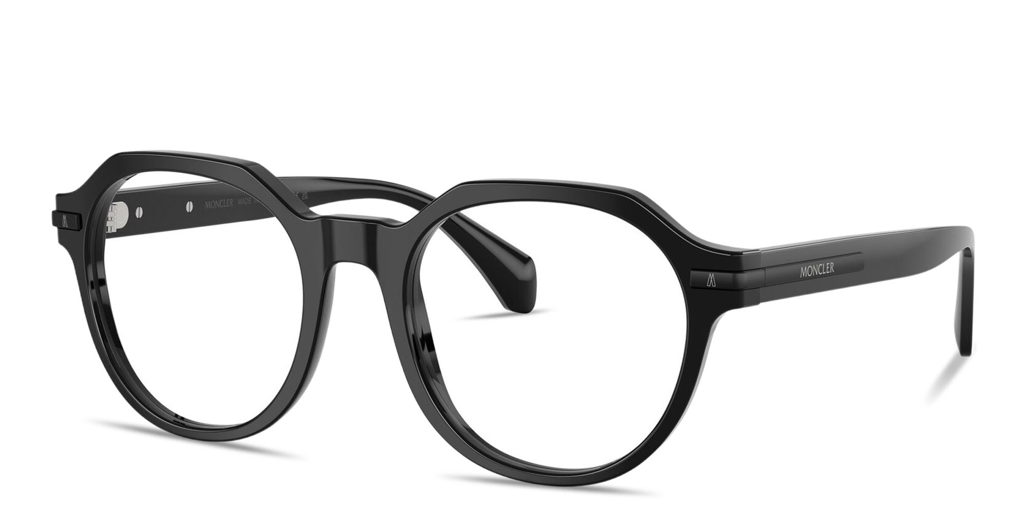 Shop Moncler Logo Signature Unisex Panthos Eyeglasses in Shiny Black online.