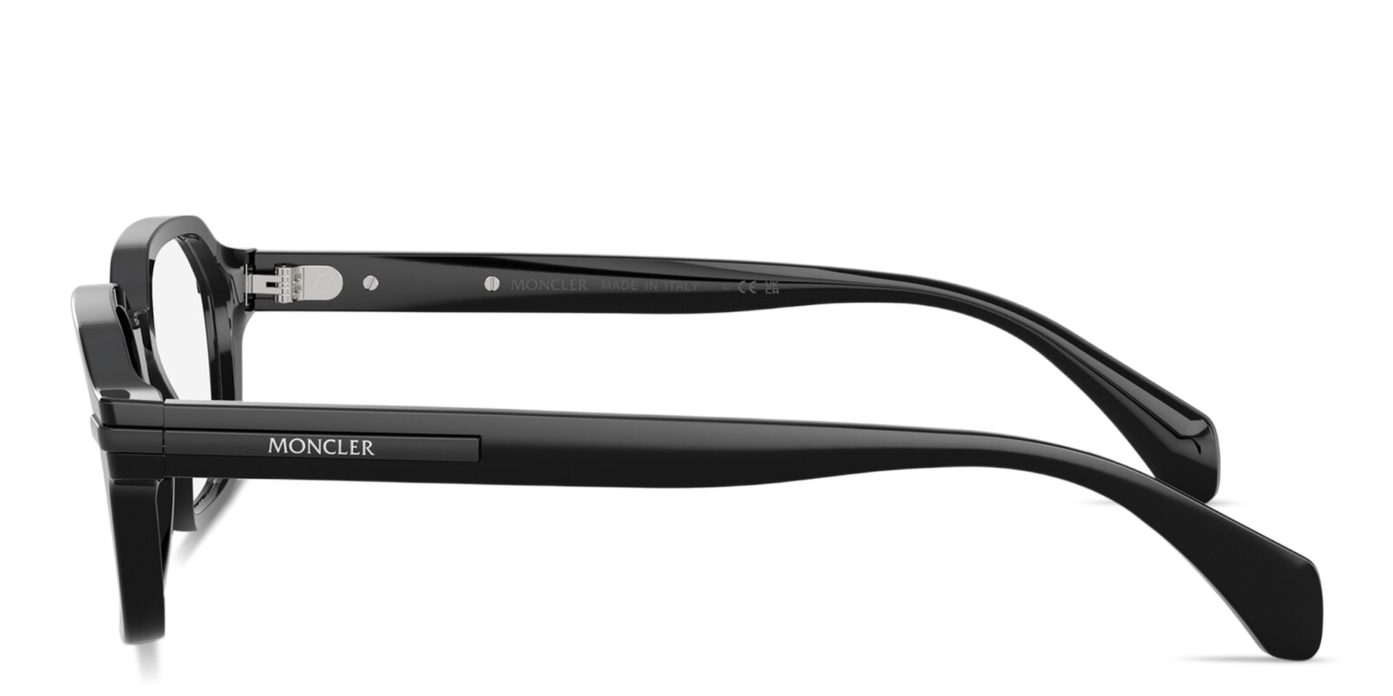 Shop Moncler Logo Signature Unisex Irregular Eyeglasses in Shiny Black online.