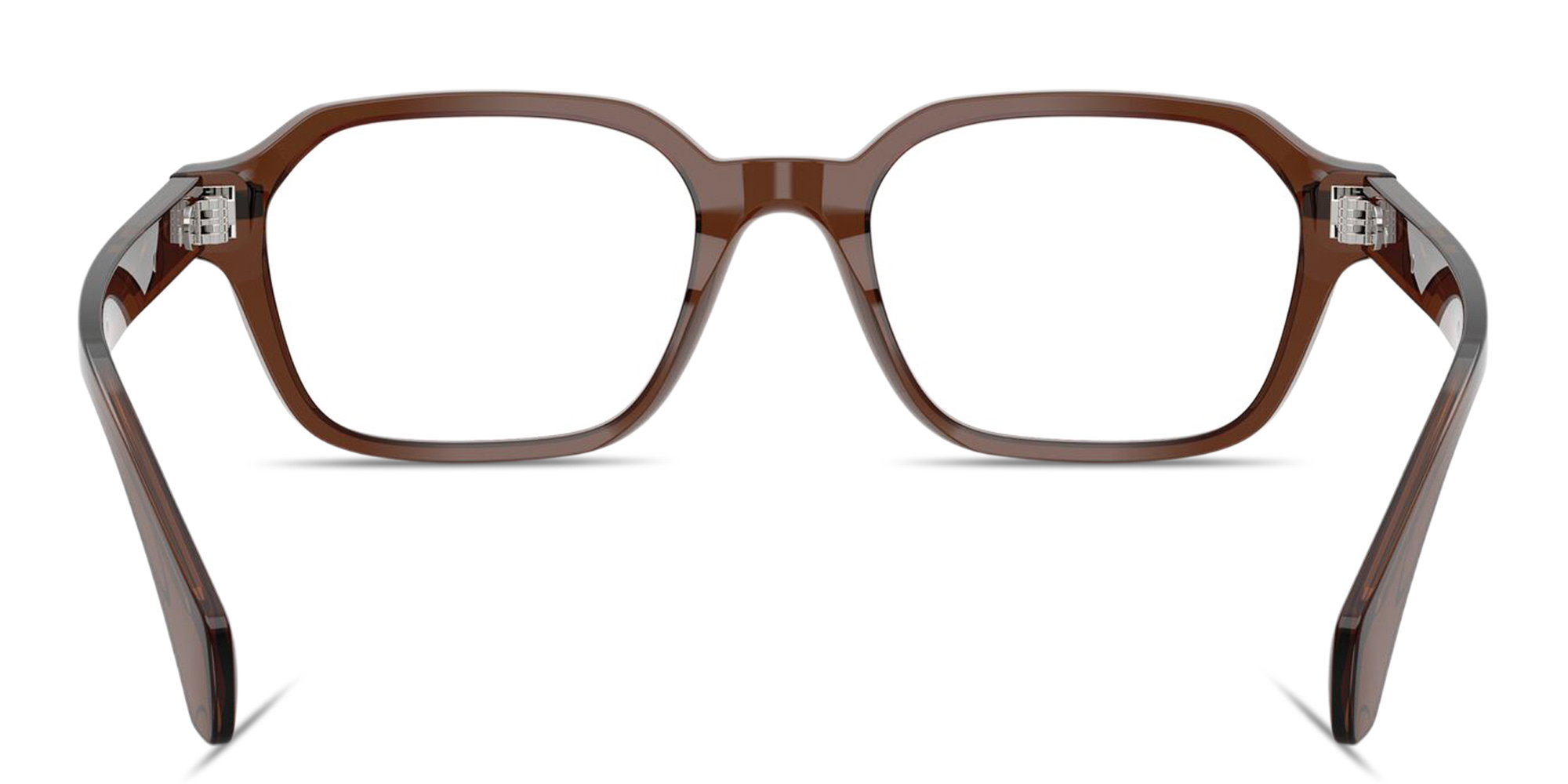 Shop Moncler Logo Signature Unisex Irregular Eyeglasses in Shiny Opal Brown online.