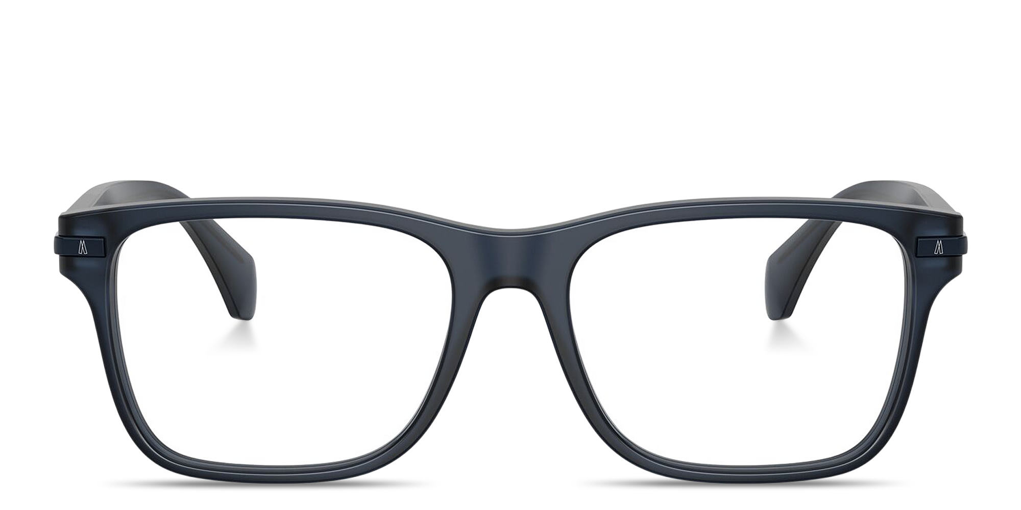 Shop Moncler Logo Signature Unisex Pillow Eyeglasses in Matte Transparent Blue online.