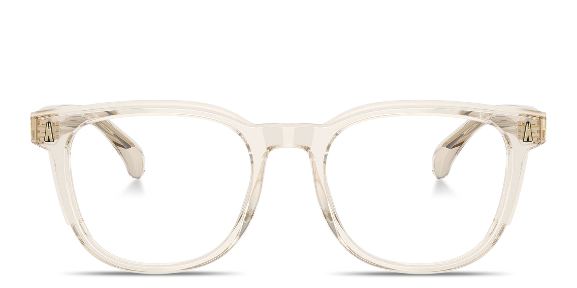 Shop Moncler Logo Signature Unisex Square Eyeglasses in Transparent Butter online.