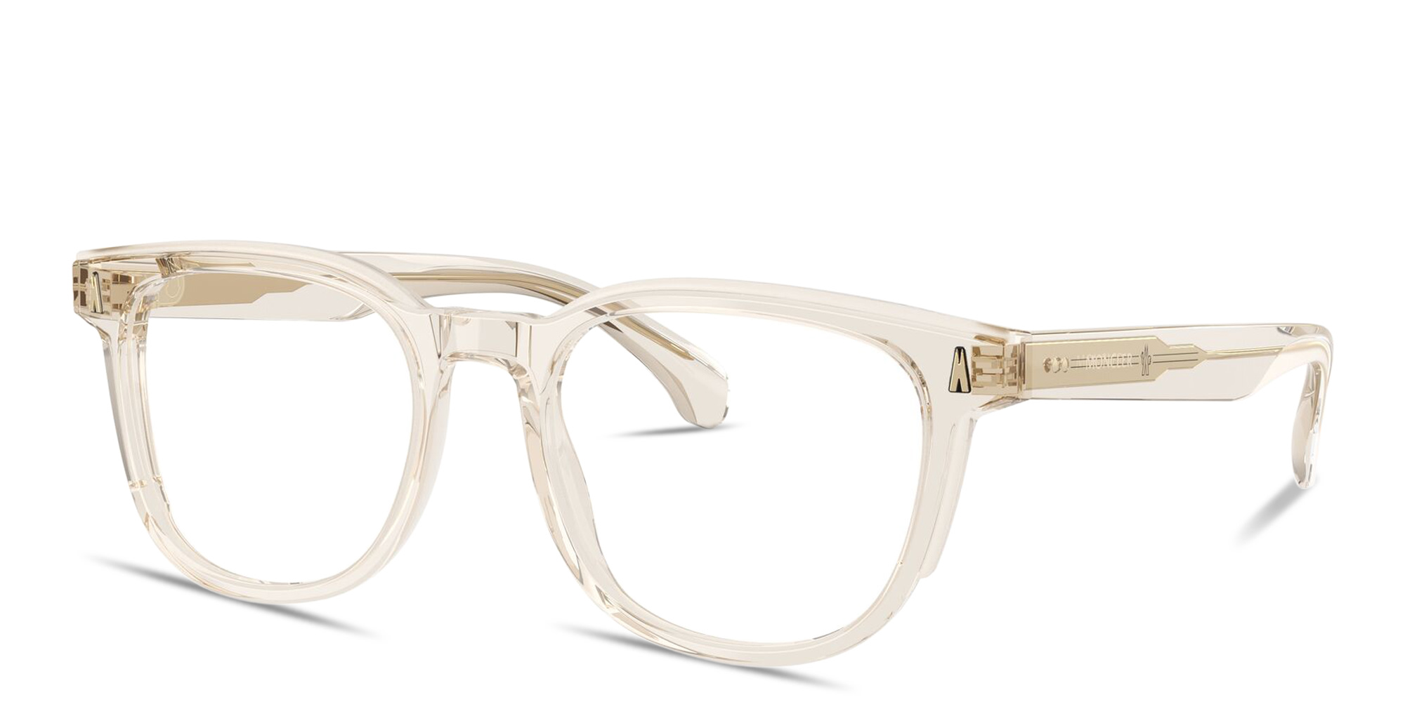 Shop Moncler Logo Signature Unisex Square Eyeglasses in Transparent Butter online.