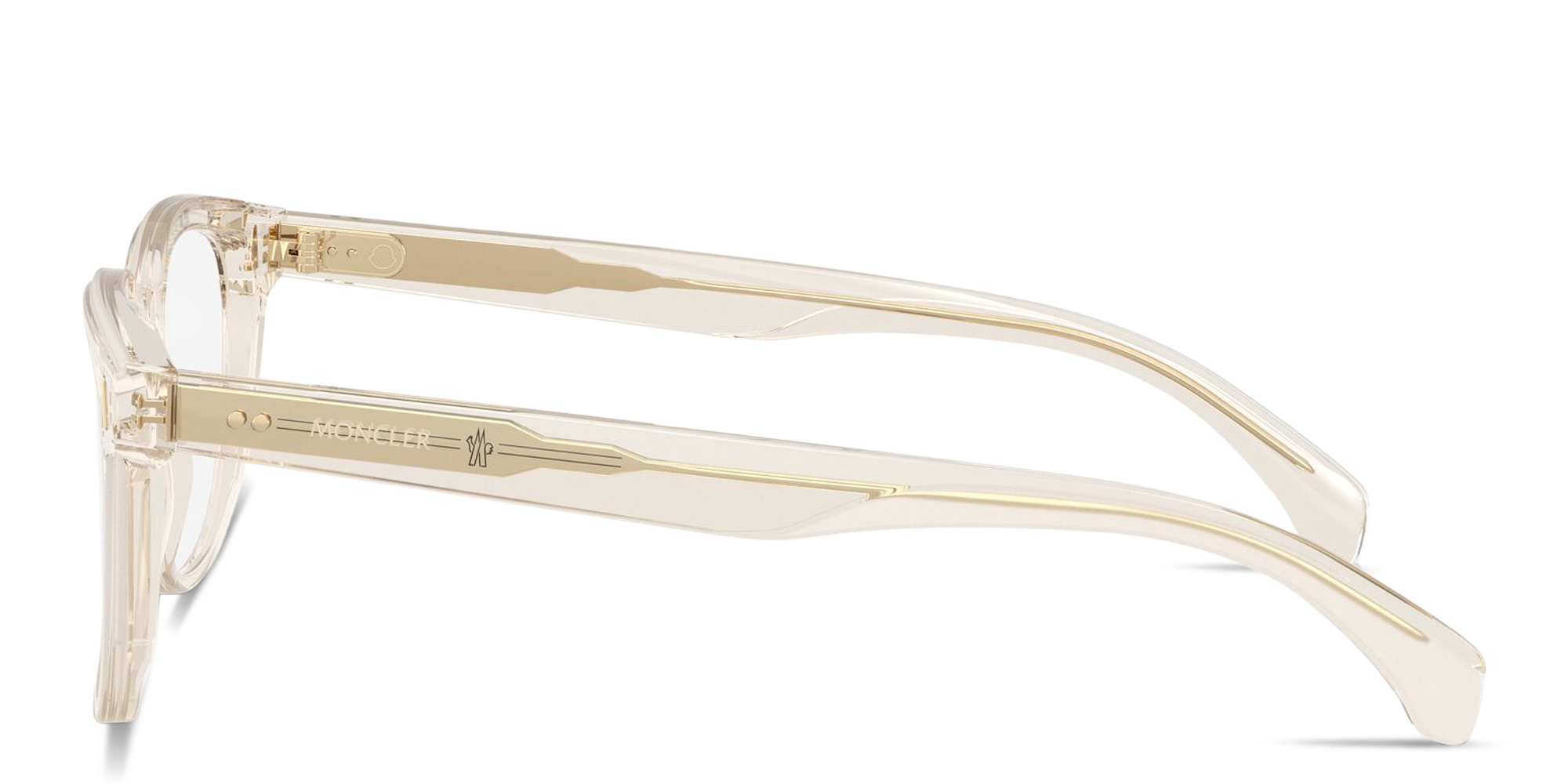 Shop Moncler Logo Signature Unisex Square Eyeglasses in Transparent Butter online.