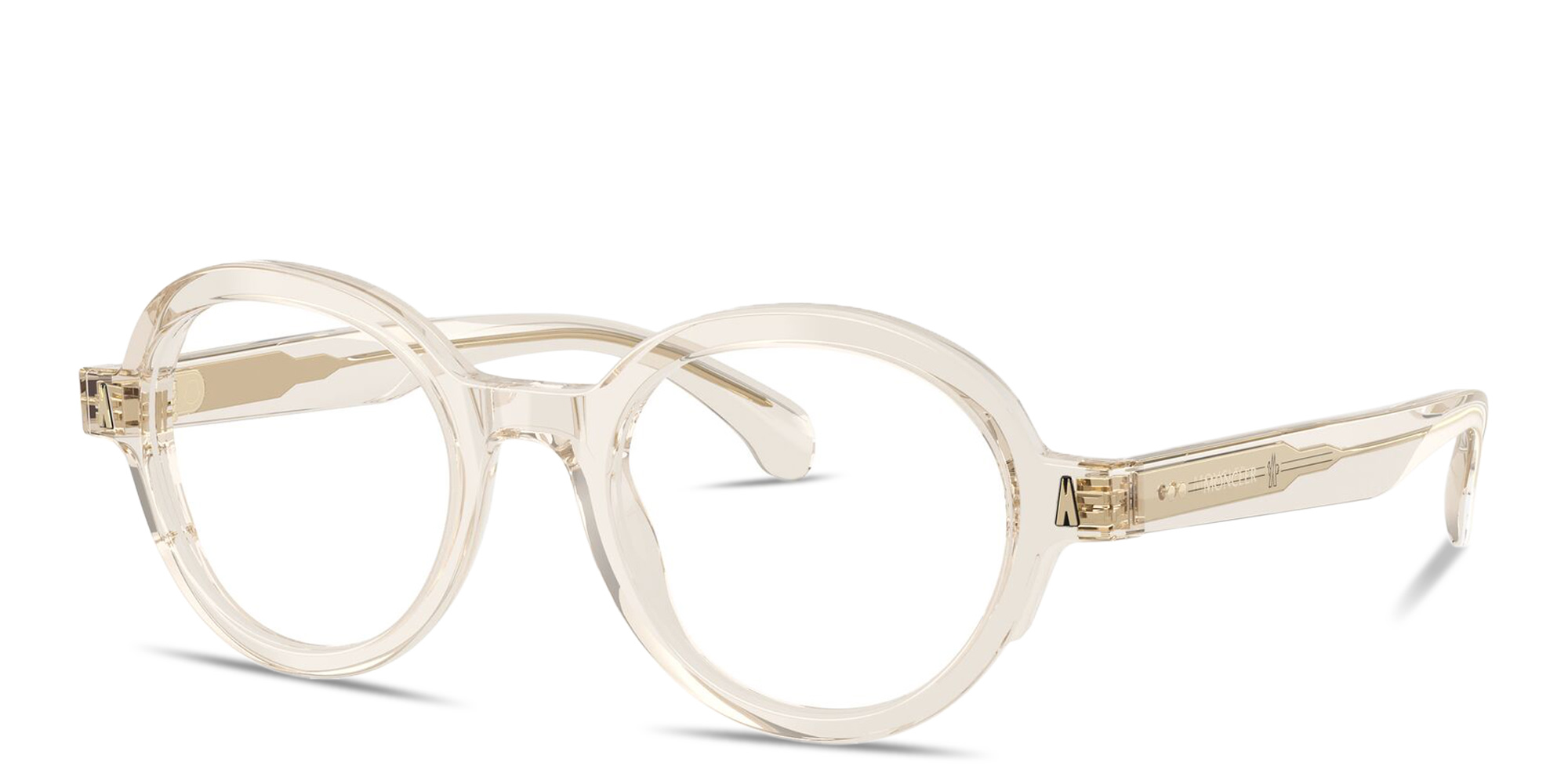 Shop Moncler Logo Signature Unisex Round Eyeglasses in Transparent Butter online.