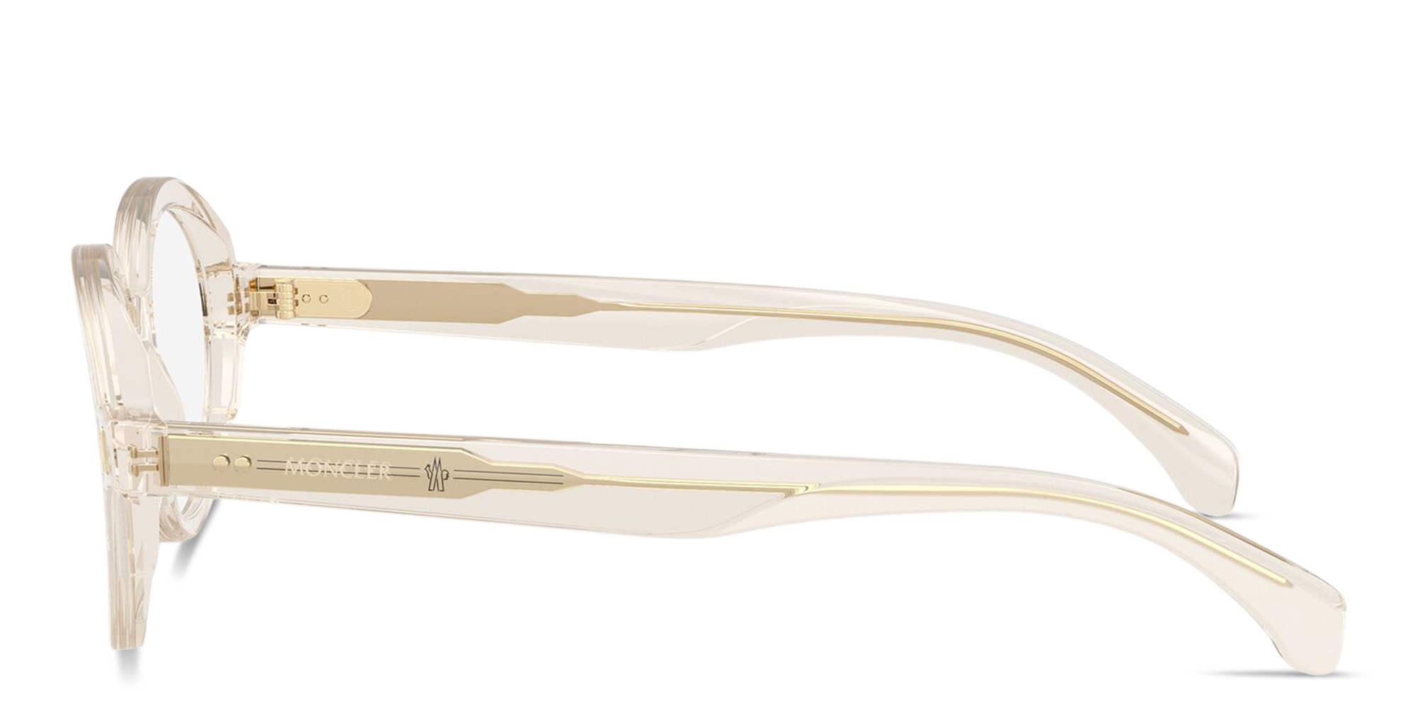 Shop Moncler Logo Signature Unisex Round Eyeglasses in Transparent Butter online.