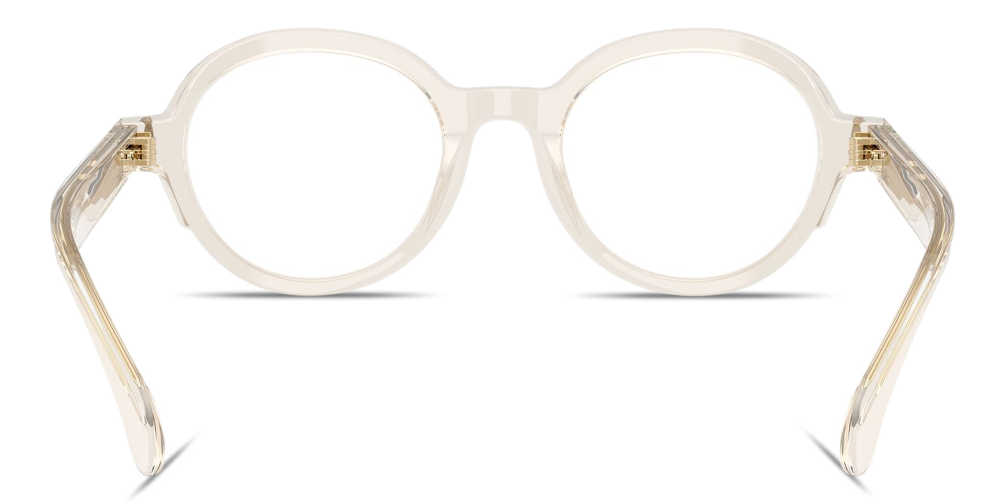 Shop Moncler Logo Signature Unisex Round Eyeglasses in Transparent Butter online.