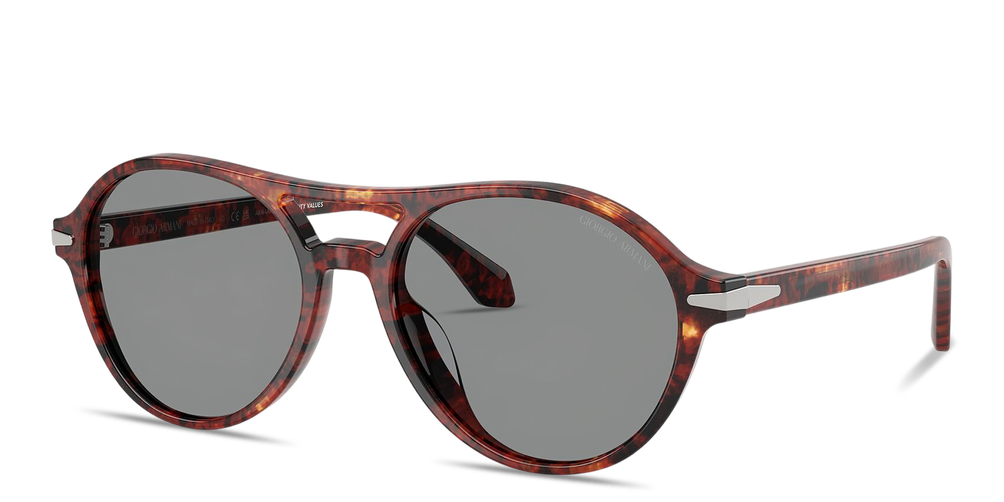 Shop GIORGIO ARMANI Logo Round Sunglasses in Red Havana online.