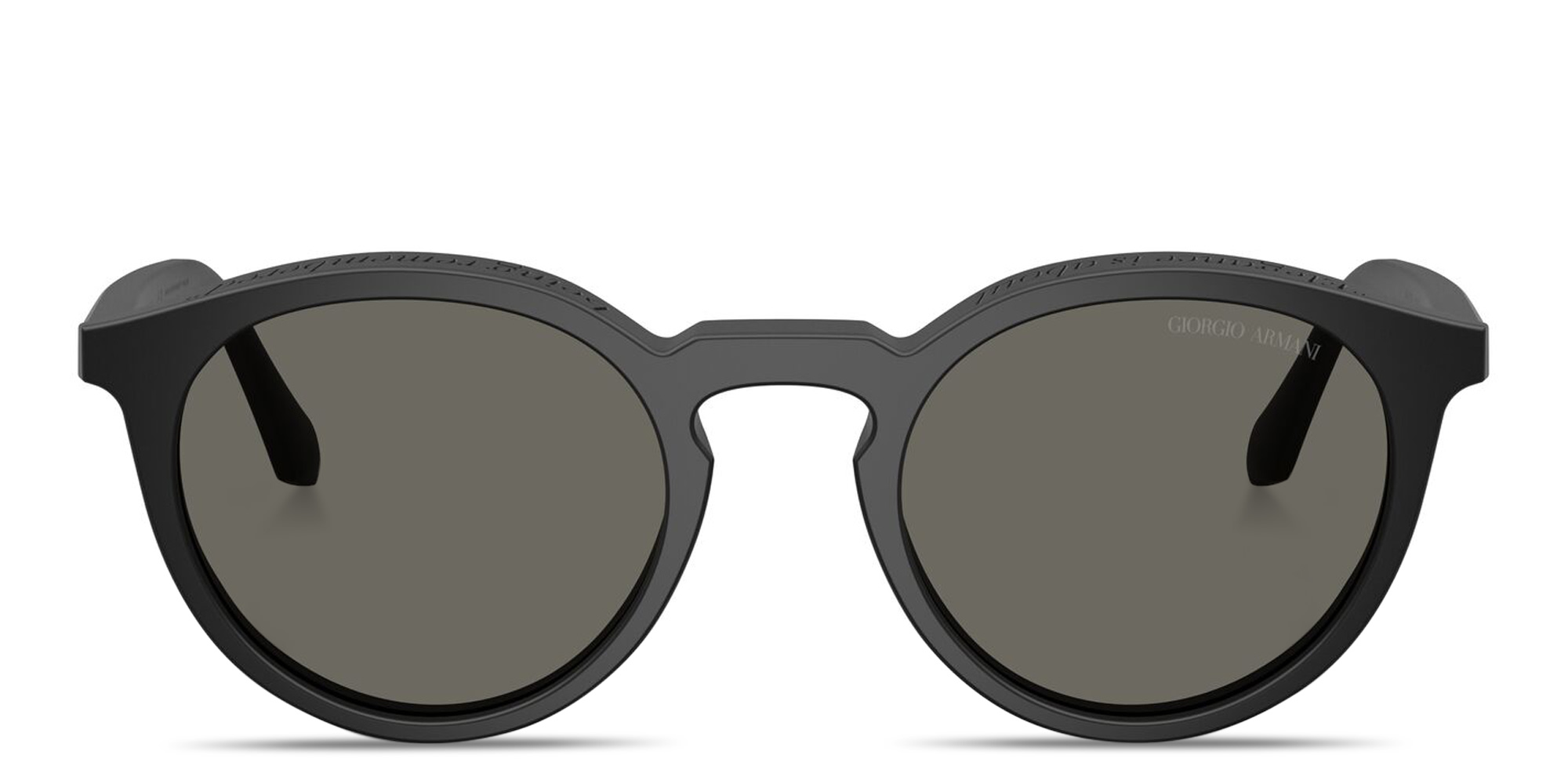 Shop GIORGIO ARMANI Logo Print Panthos Sunglasses in Black online.