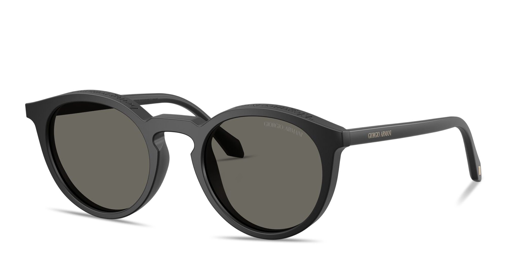 Shop GIORGIO ARMANI Logo Print Panthos Sunglasses in Black online.