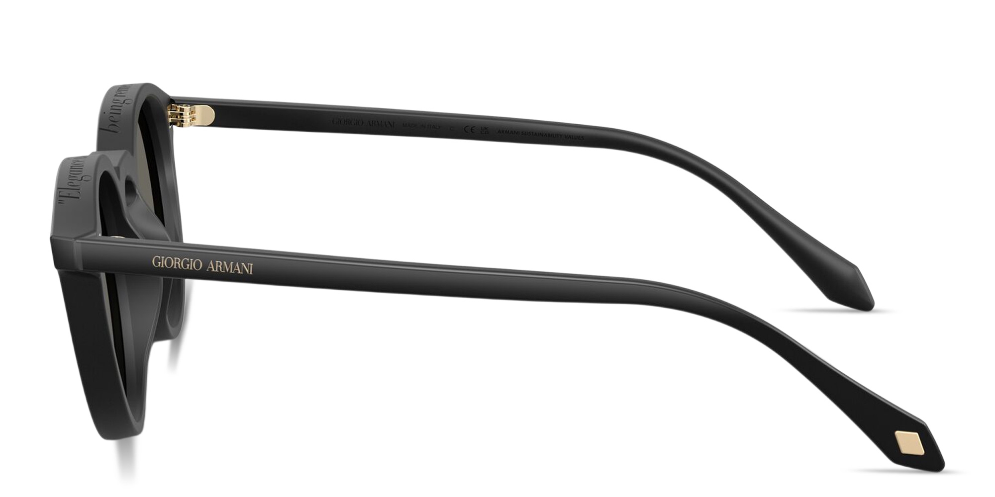 Shop GIORGIO ARMANI Logo Print Panthos Sunglasses in Black online.