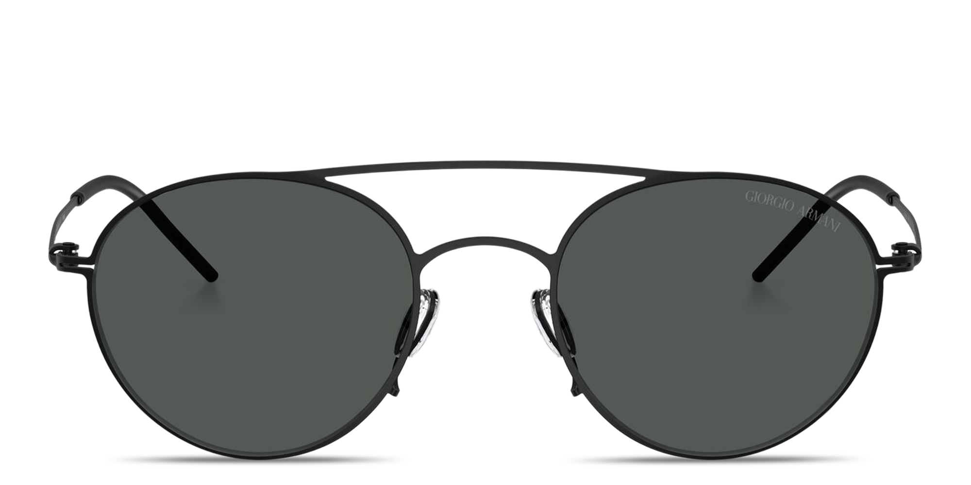 Shop GIORGIO ARMANI Engraved Logo Round Sunglasses in Black online.