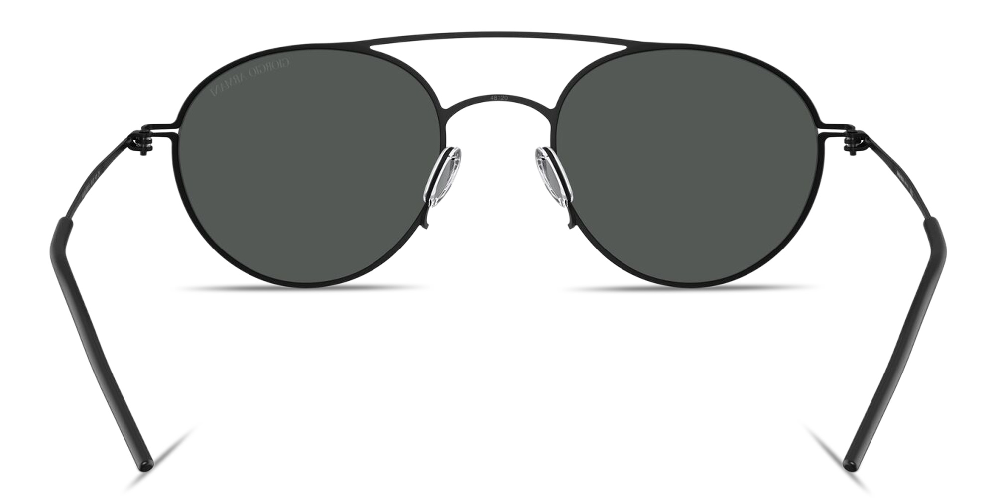 Shop GIORGIO ARMANI Engraved Logo Round Sunglasses in Black online.