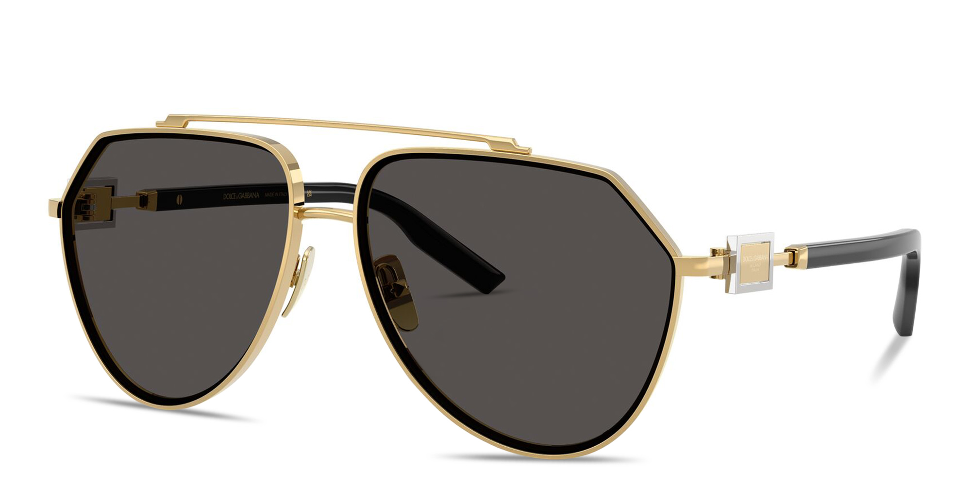 Shop Dolce & Gabbana Logo Signature Aviator Sunglasses in Gold online.