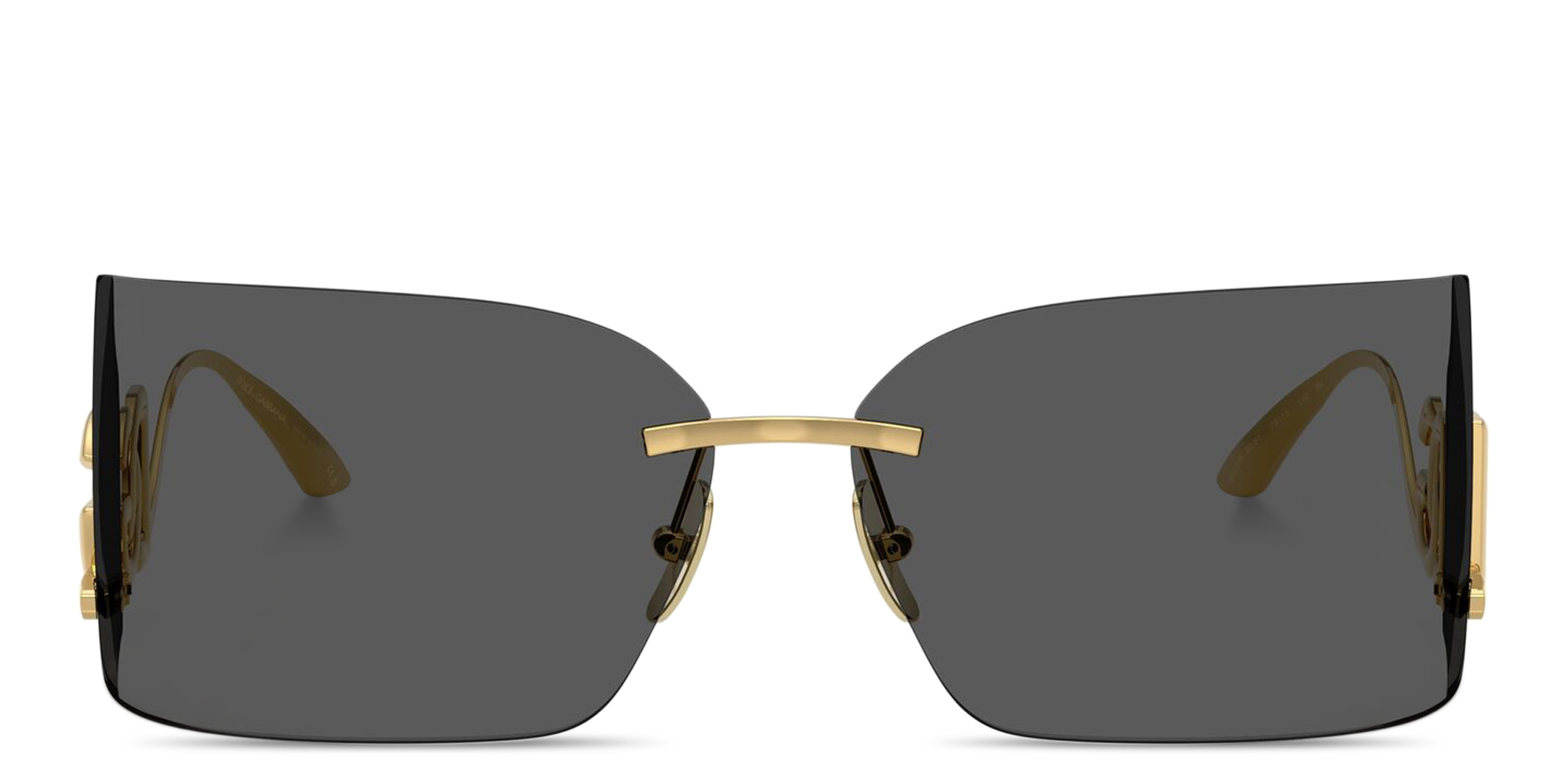 Shop Dolce & Gabbana DG Motif Wide Rimless Rectangle Sunglasses in Gold online.