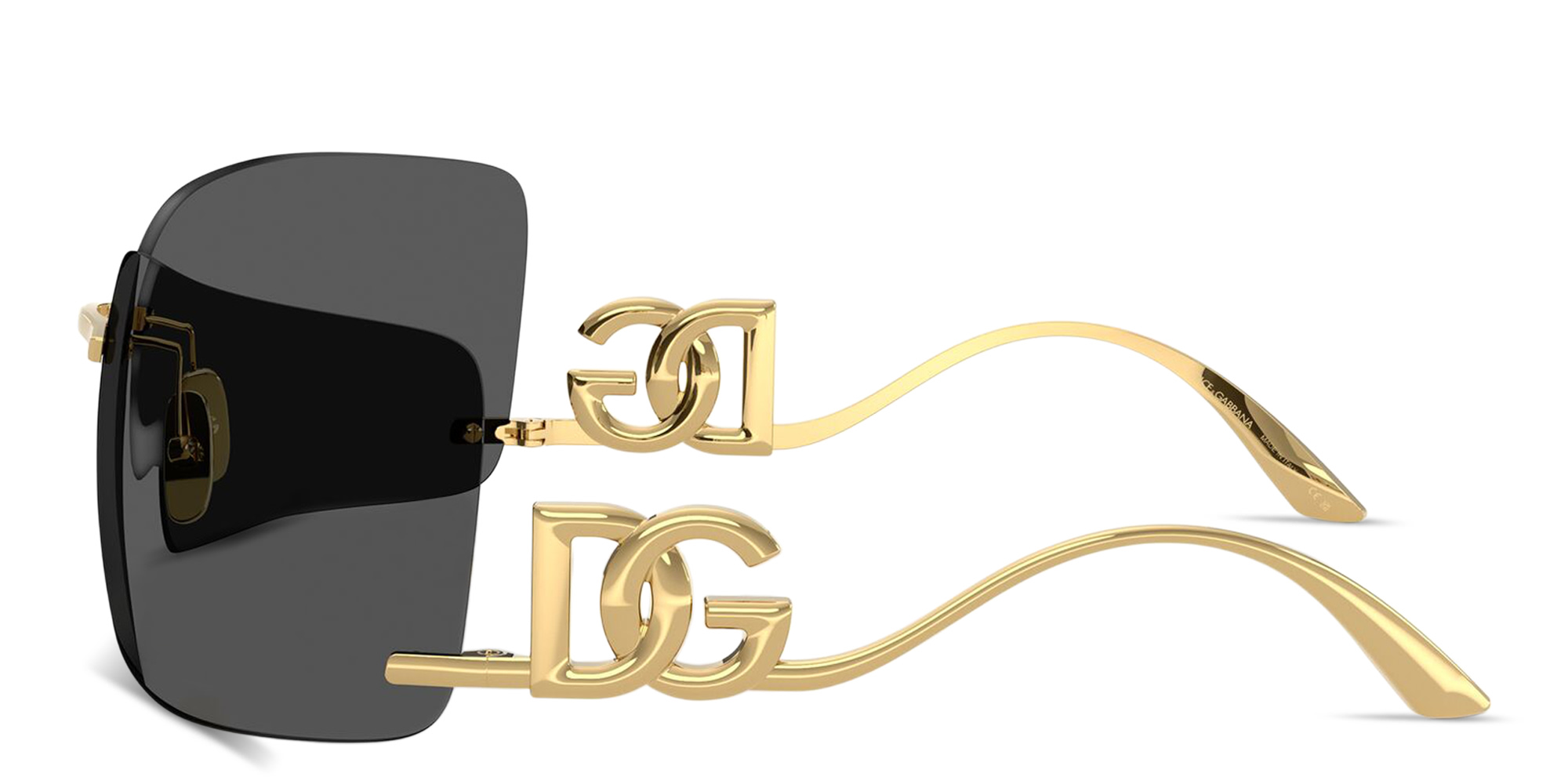 Shop Dolce & Gabbana DG Motif Wide Rimless Rectangle Sunglasses in Gold online.