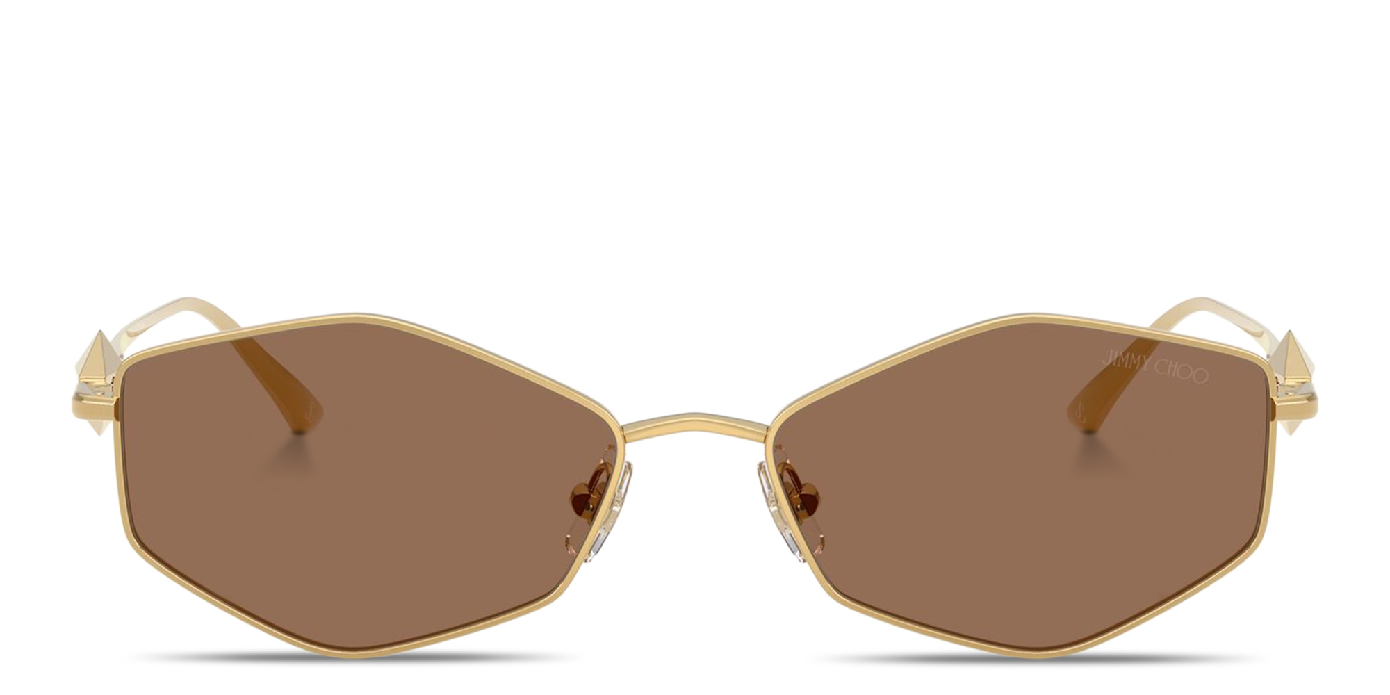 Shop JIMMY CHOO Engraved Logo Oval Sunglasses in Gold online.