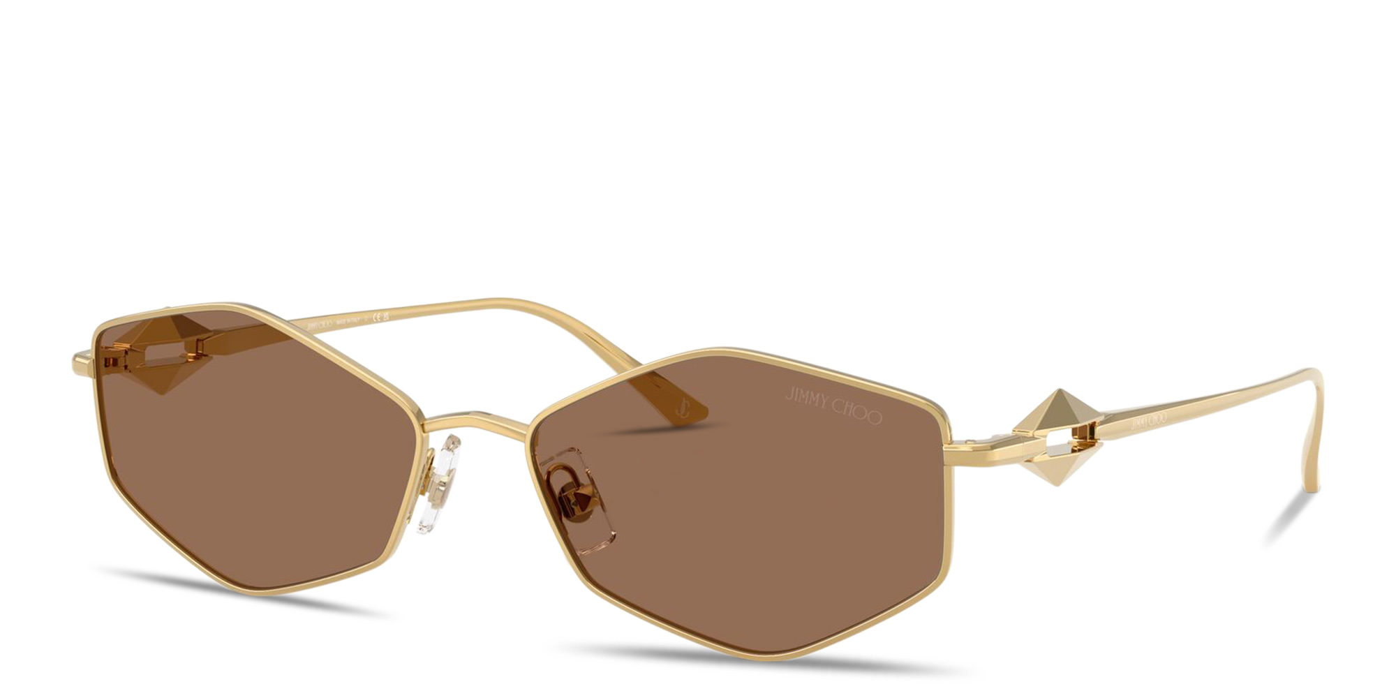 Shop JIMMY CHOO Engraved Logo Oval Sunglasses in Gold online.