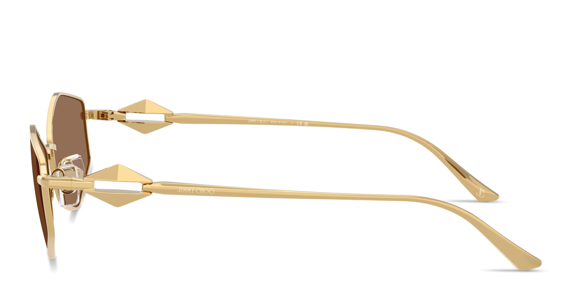 Shop JIMMY CHOO Engraved Logo Oval Sunglasses in Gold online.