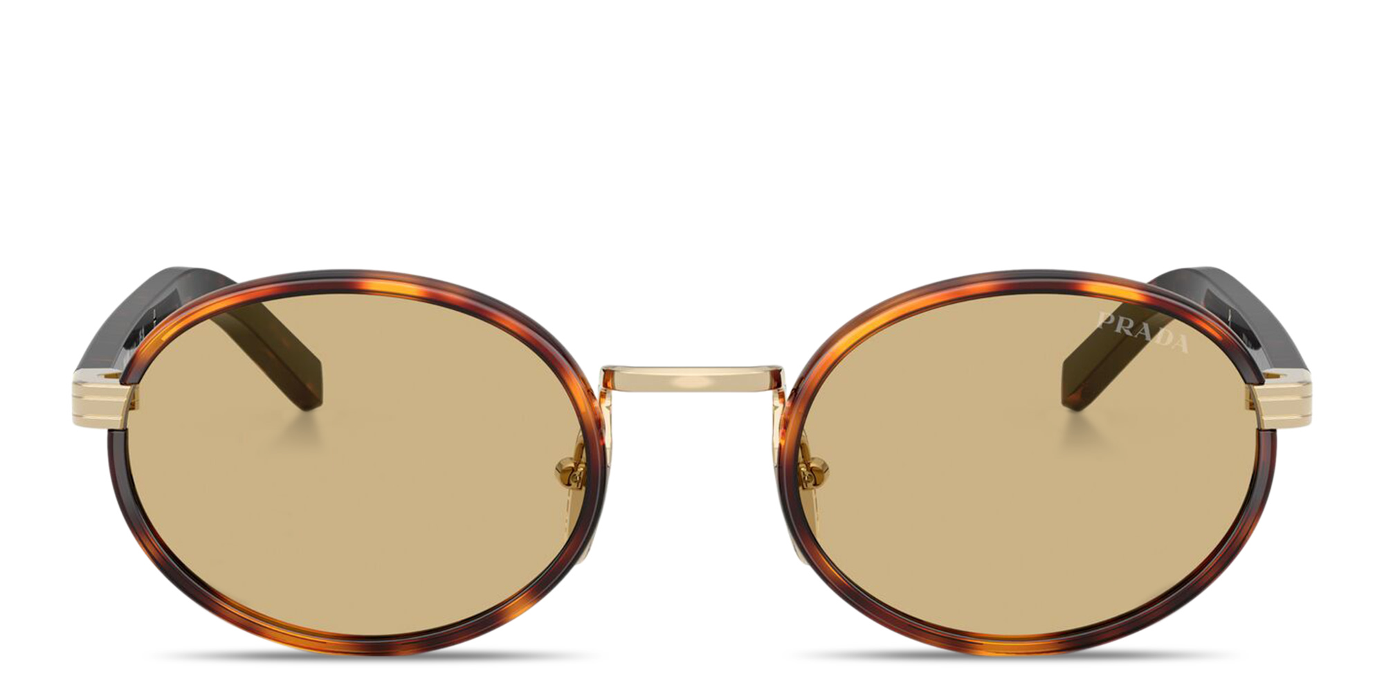 Shop PRADA Logo Lettering Oval Sunglasses in Tortoise online.